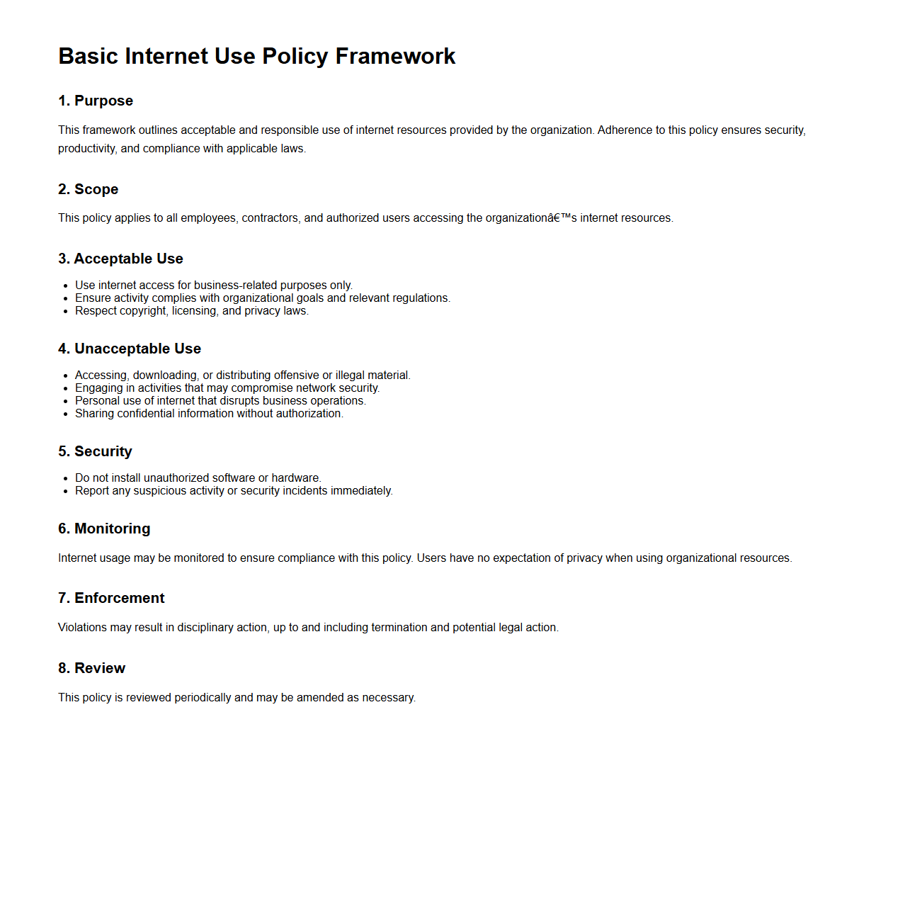 Basic Internet Use Policy Framework