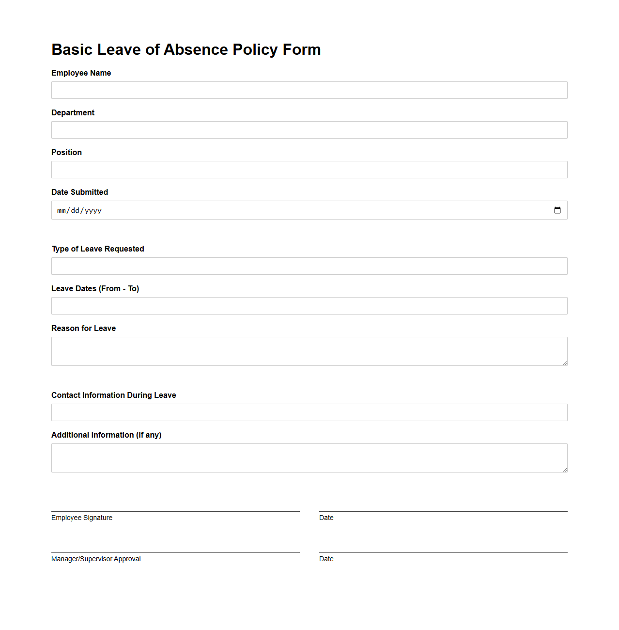 Basic Leave of Absence Policy Form