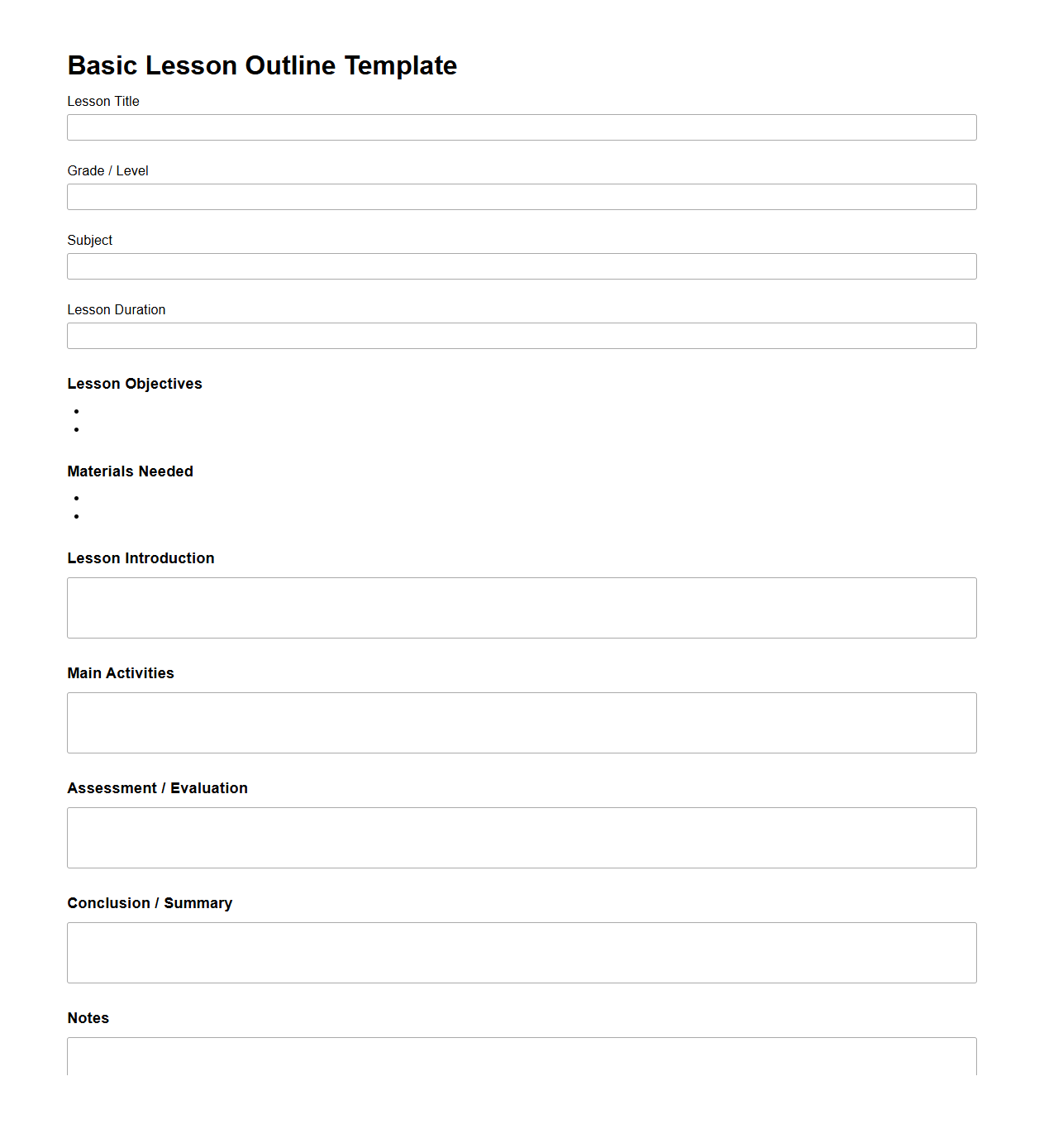 Basic Lesson Outline Template