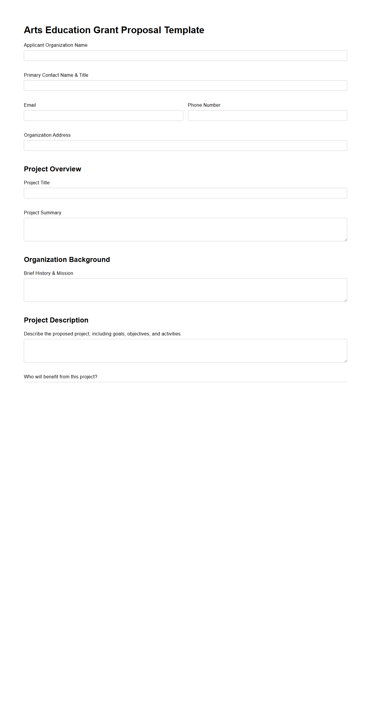 Blank Arts Education Grant Proposal Template