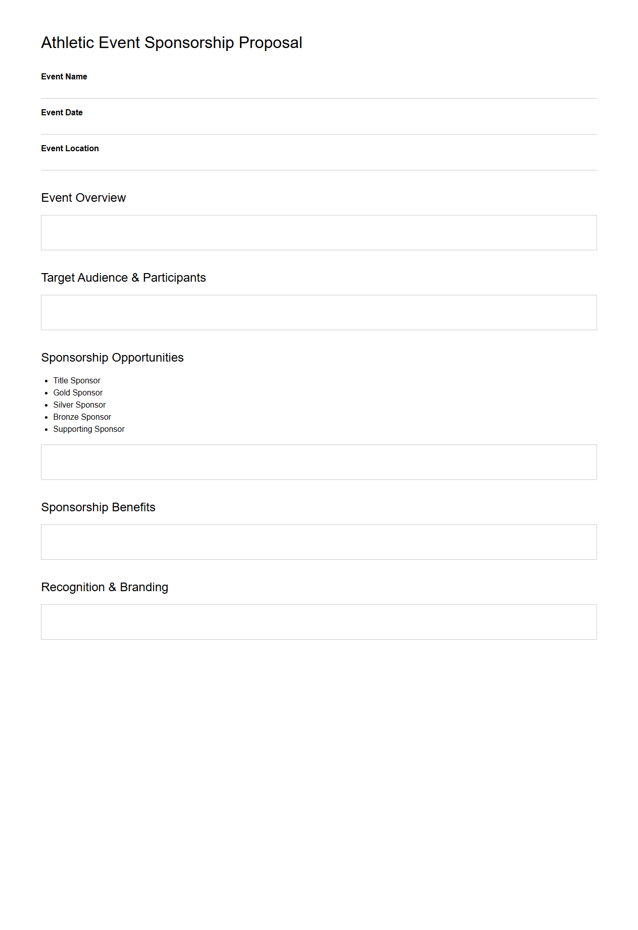 Blank Athletic Event Sponsorship Proposal Document