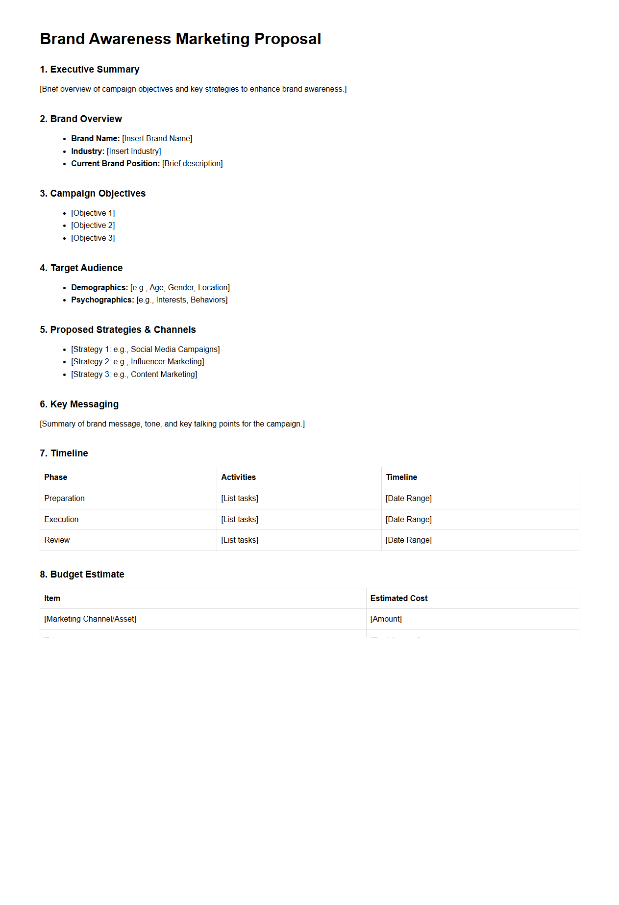 Blank Brand Awareness Marketing Proposal Template for Campaigns