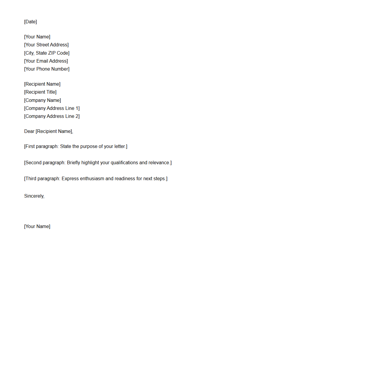 Blank Business Cover Letter Format