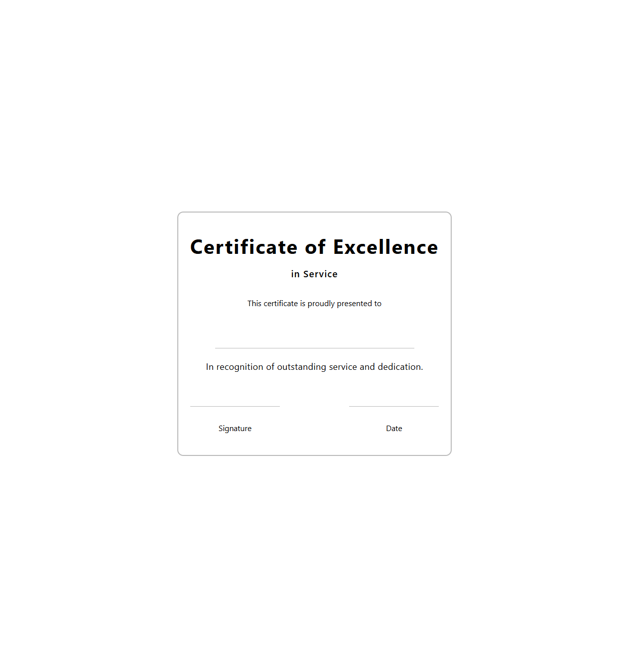 Blank Certificate Template for Excellence in Service