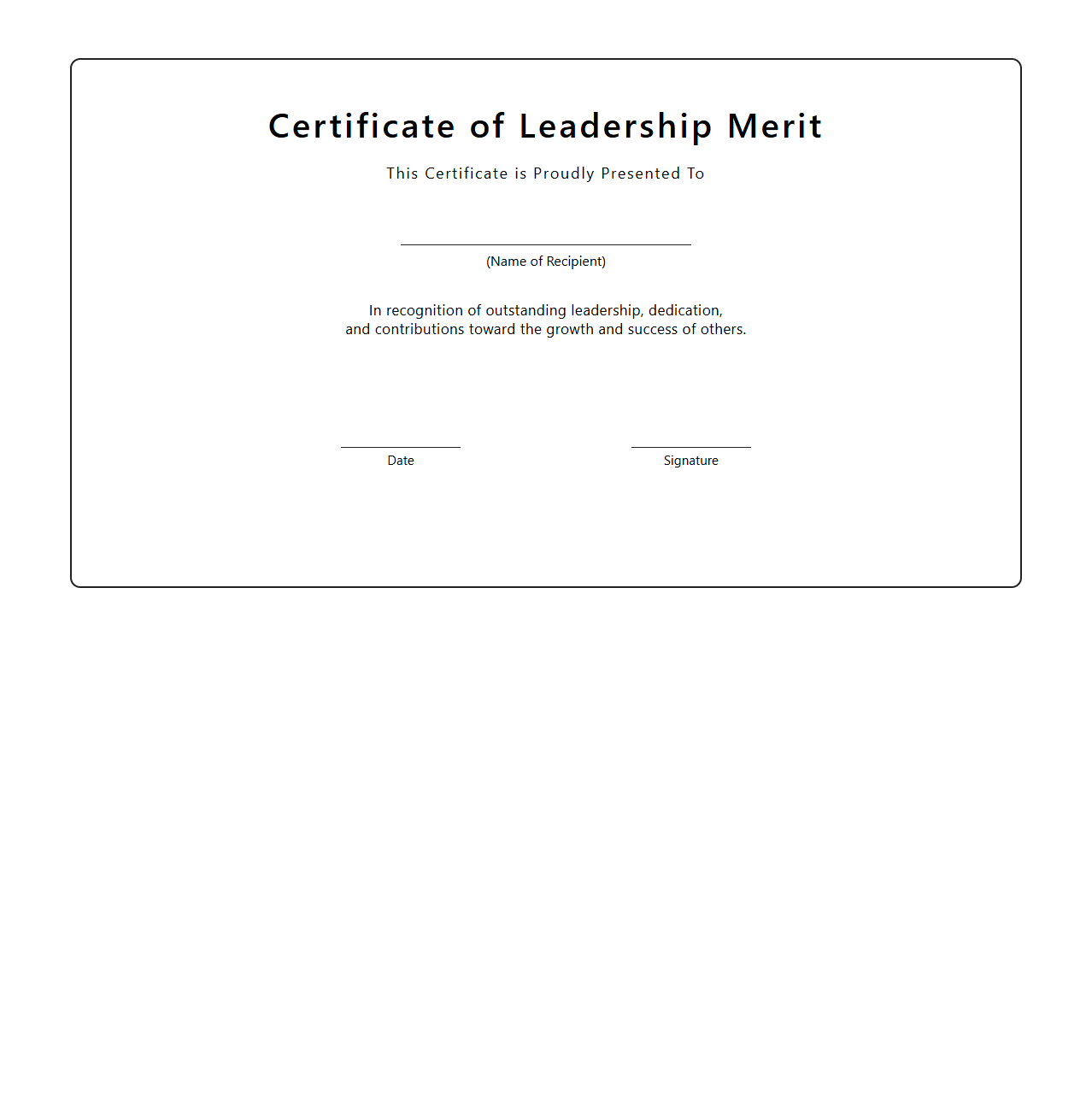 Blank Certificate Template for Leadership Merit