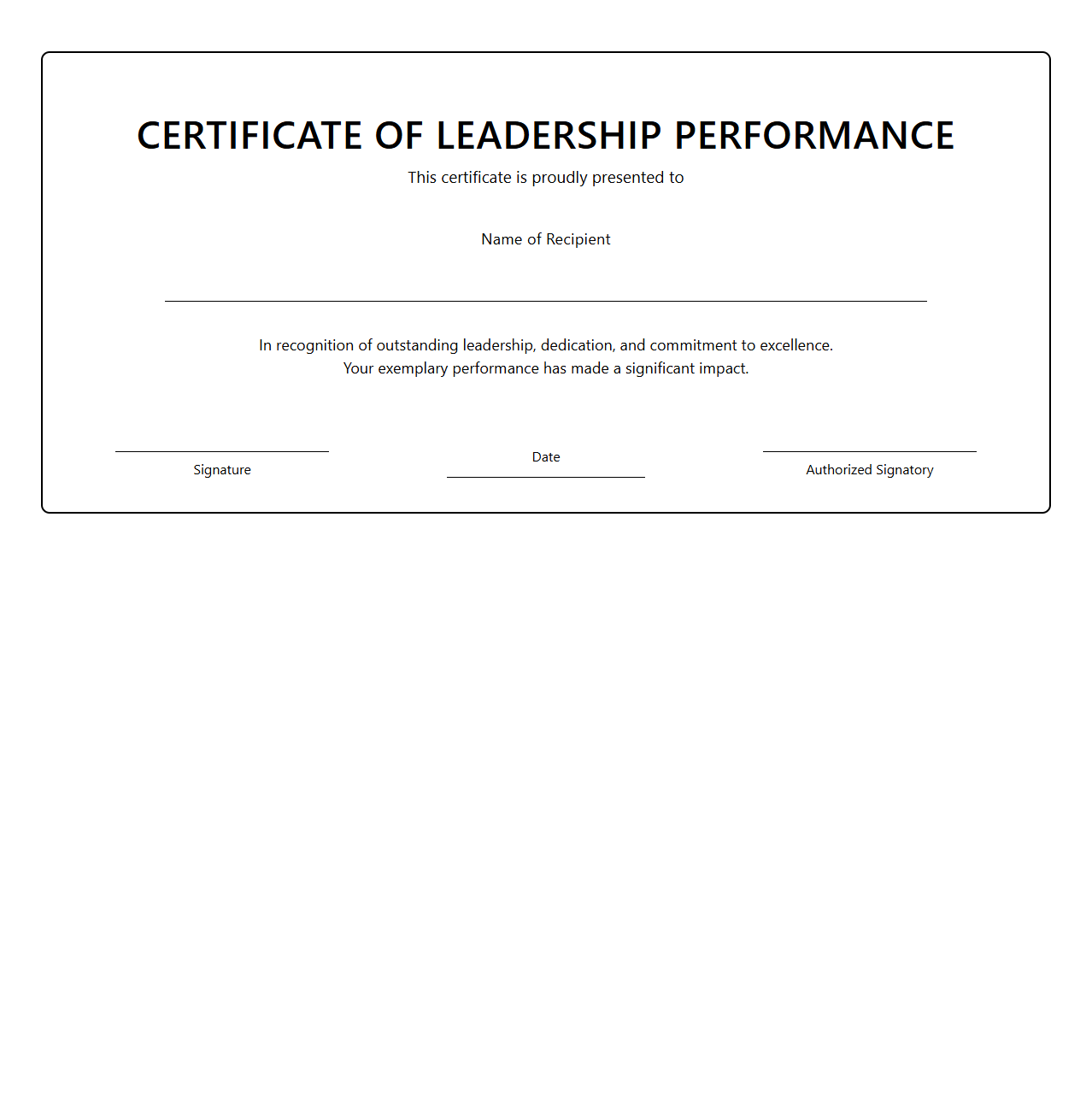 Blank Certificate Template for Leadership Performance