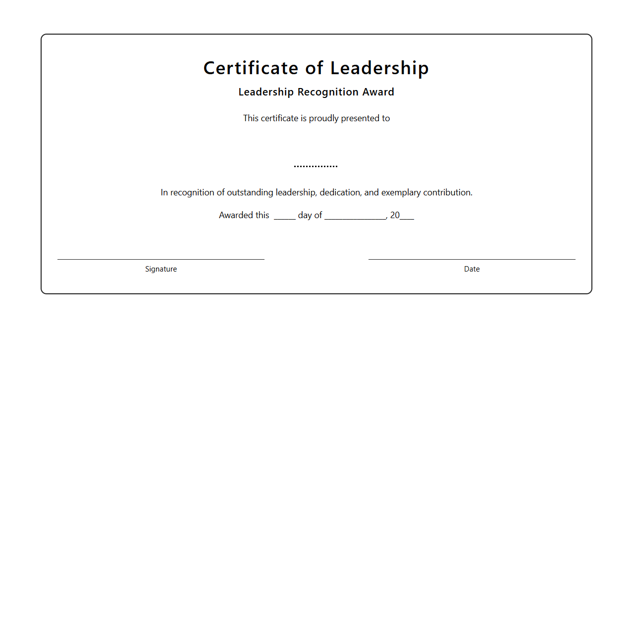 Blank Certificate Template for Leadership Recognition