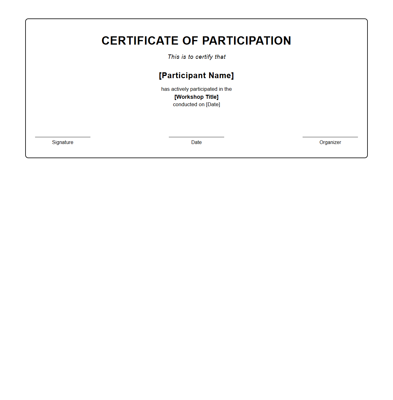 Blank Certificate Template for Workshop Participation