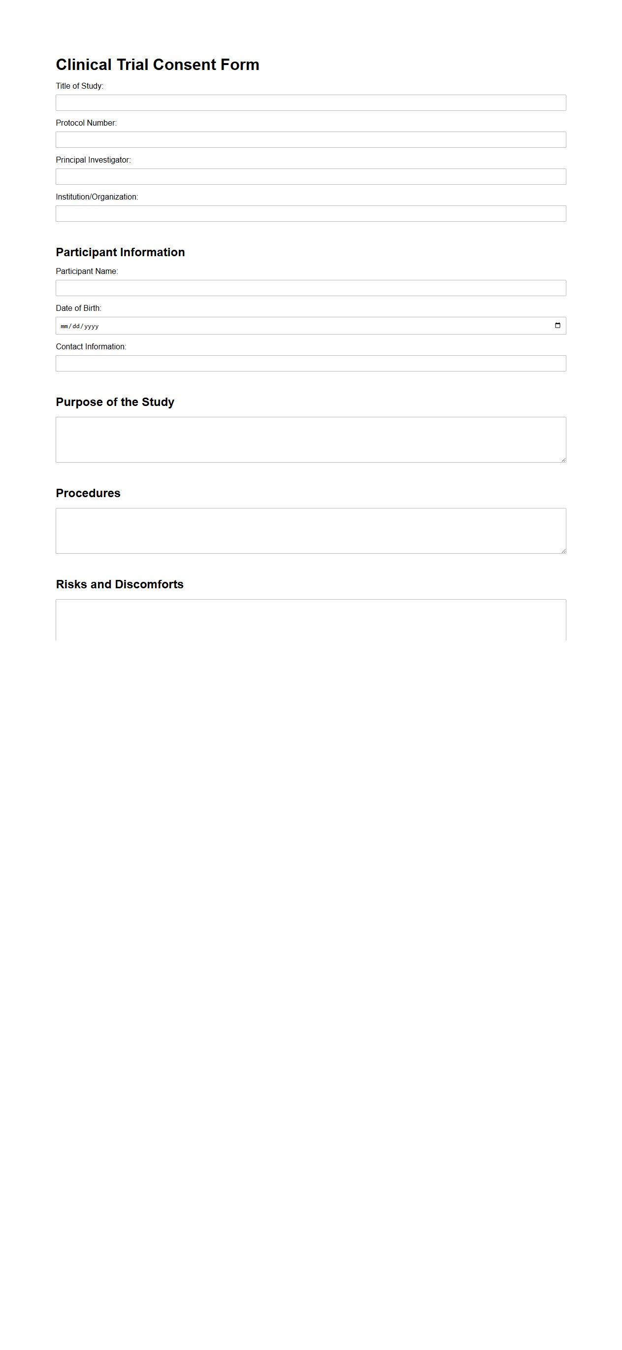 Blank Clinical Trial Consent Form Template