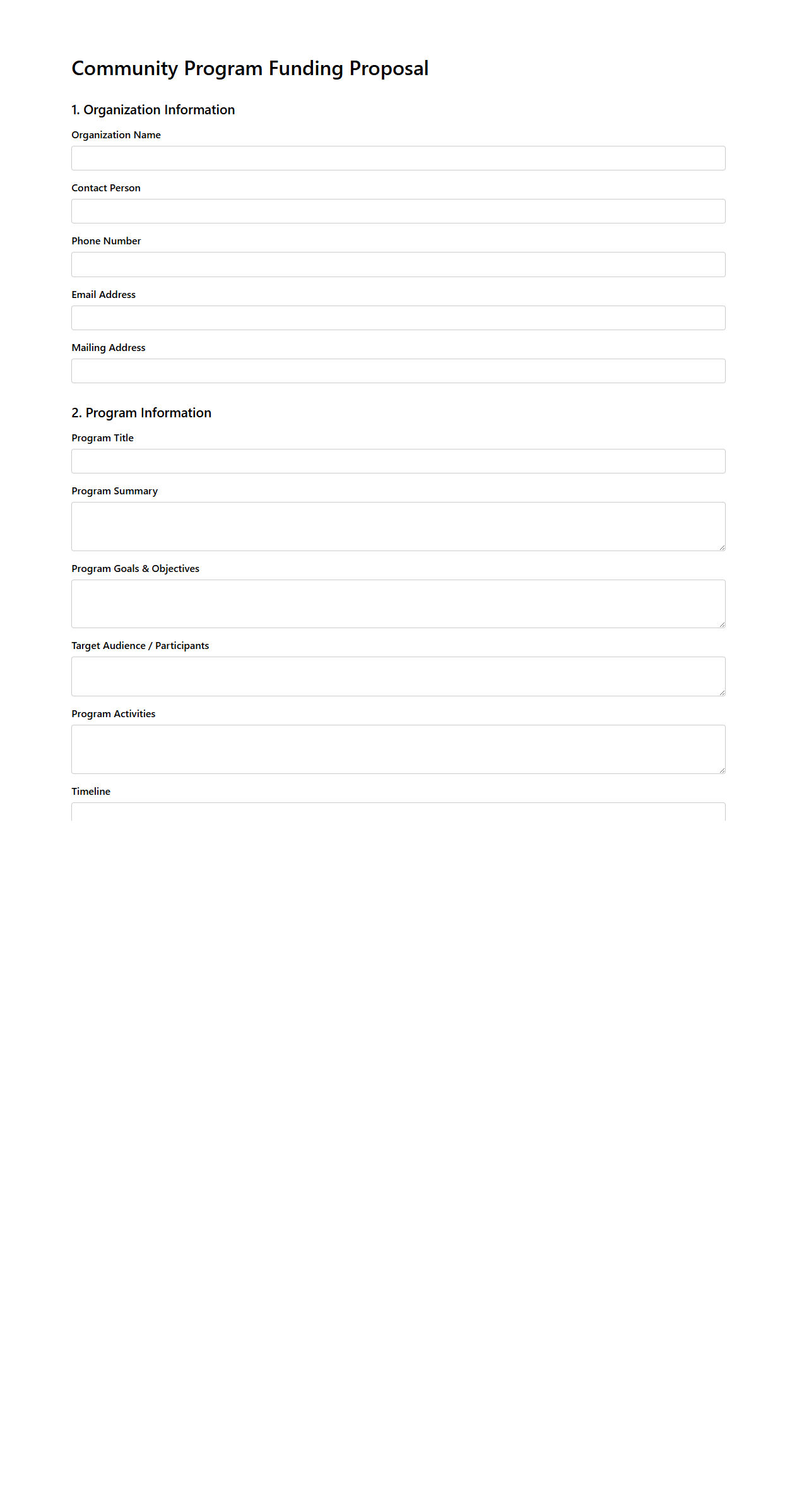 Blank Community Program Funding Proposal Template