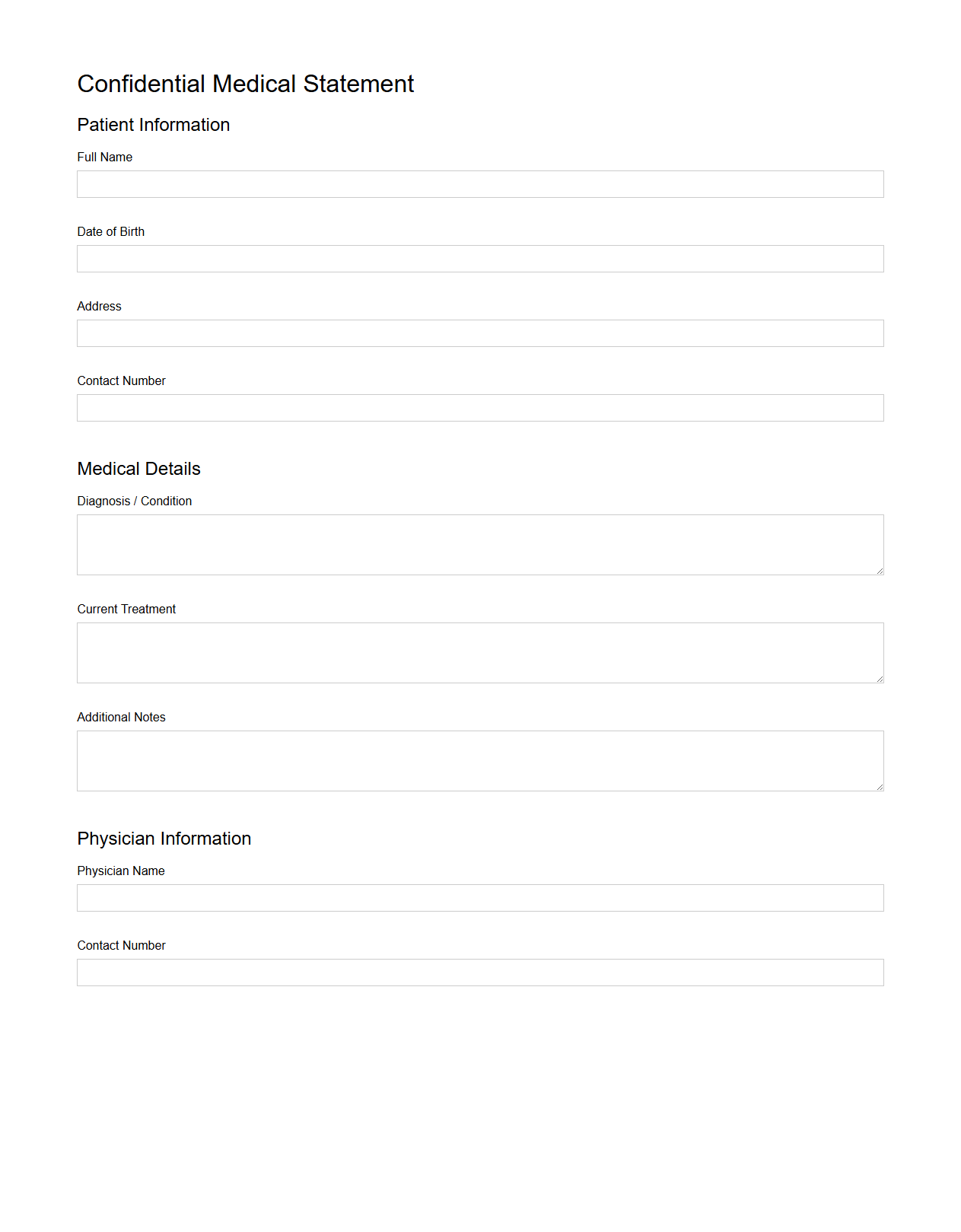 Blank Confidential Medical Statement Template
