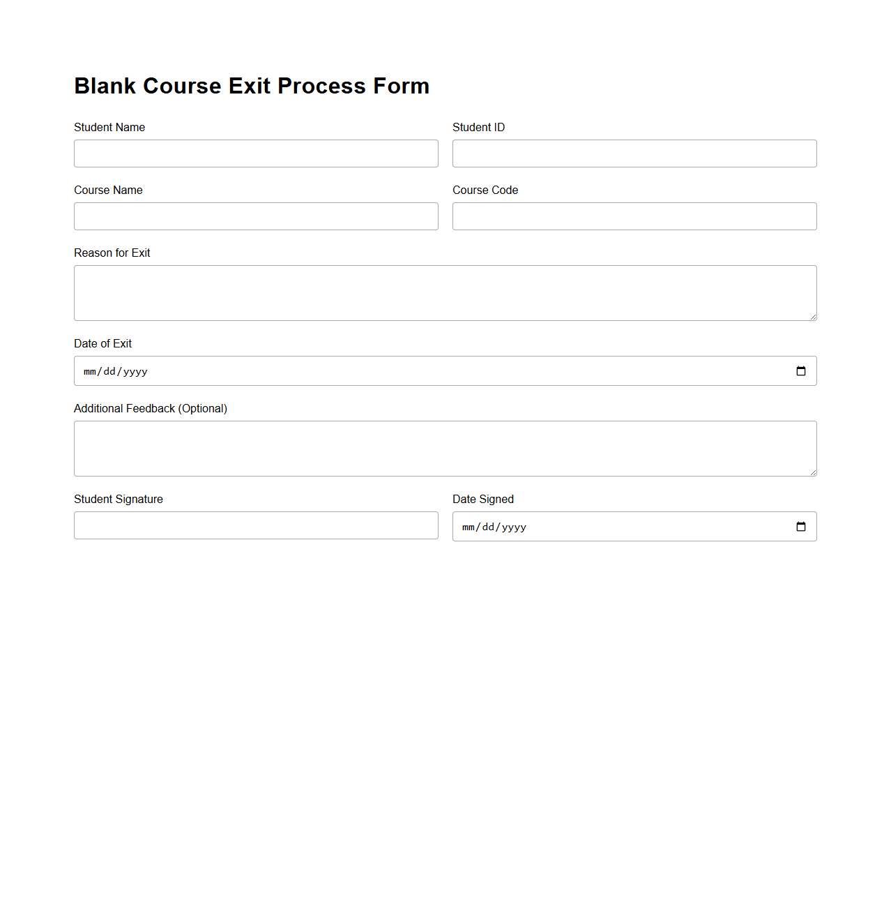 Blank Course Exit Process Form