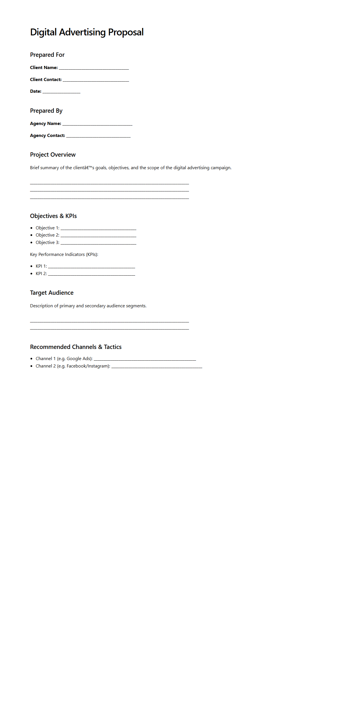 Blank Digital Advertising Proposal Template for Agencies