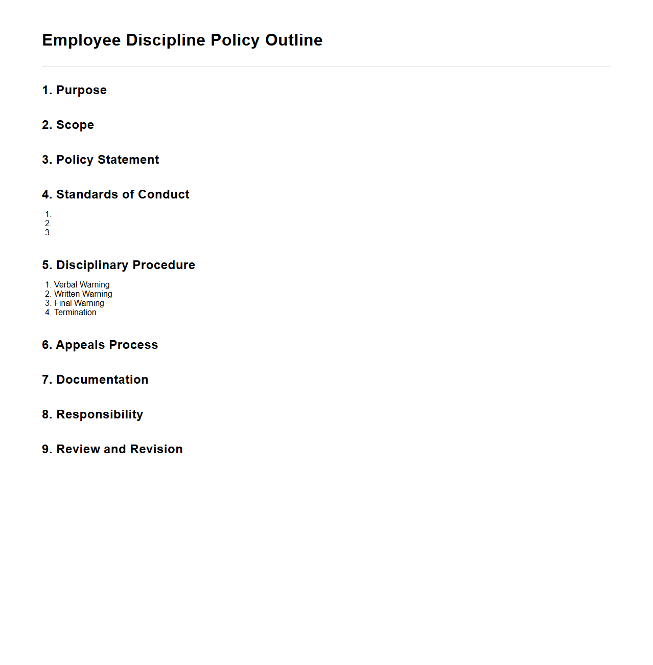 Blank Employee Discipline Policy Outline