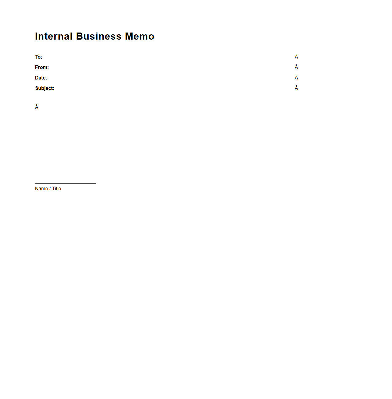 Blank Internal Business Memo Letter Template