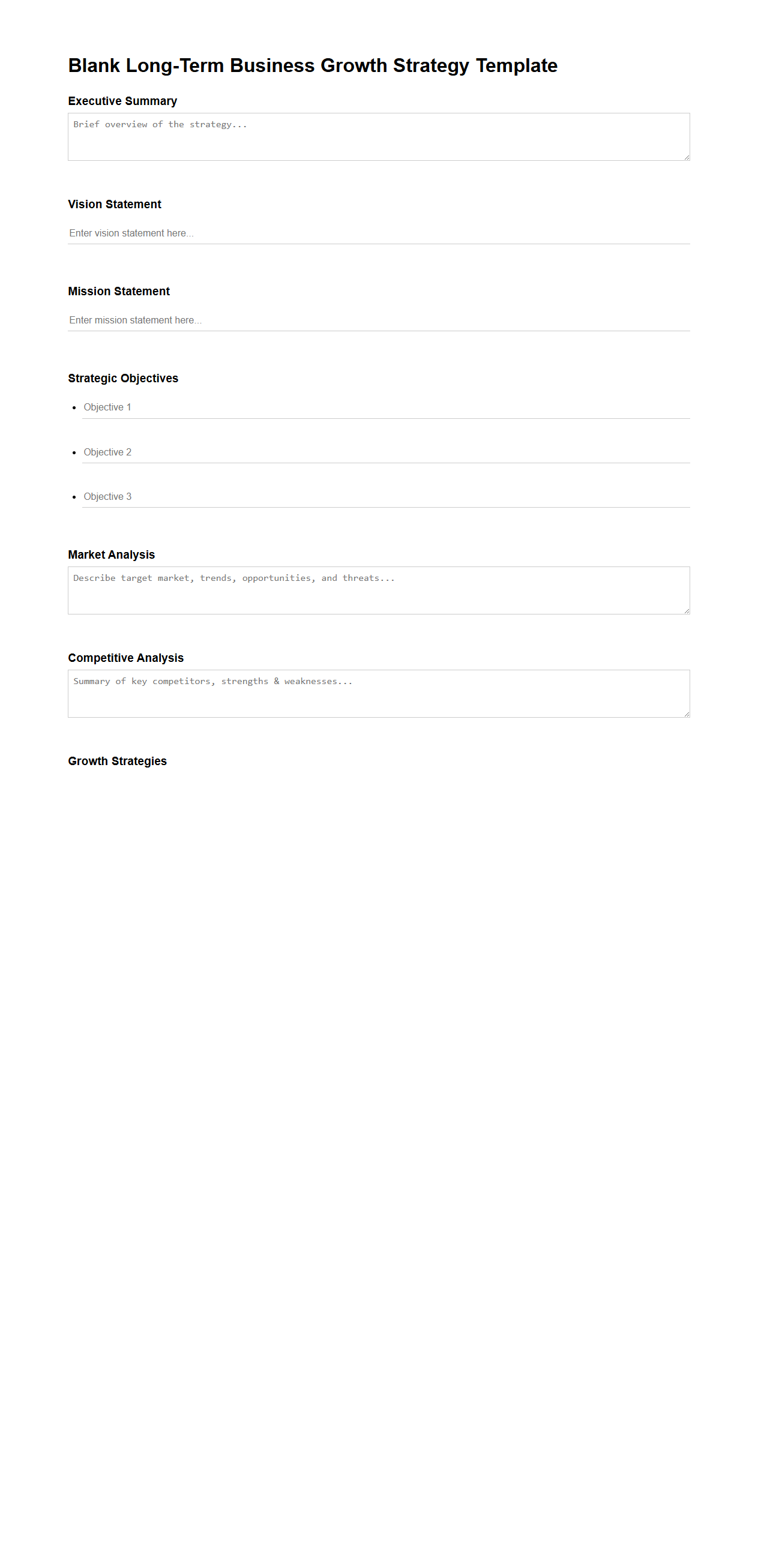 Blank Long-Term Business Growth Strategy Template