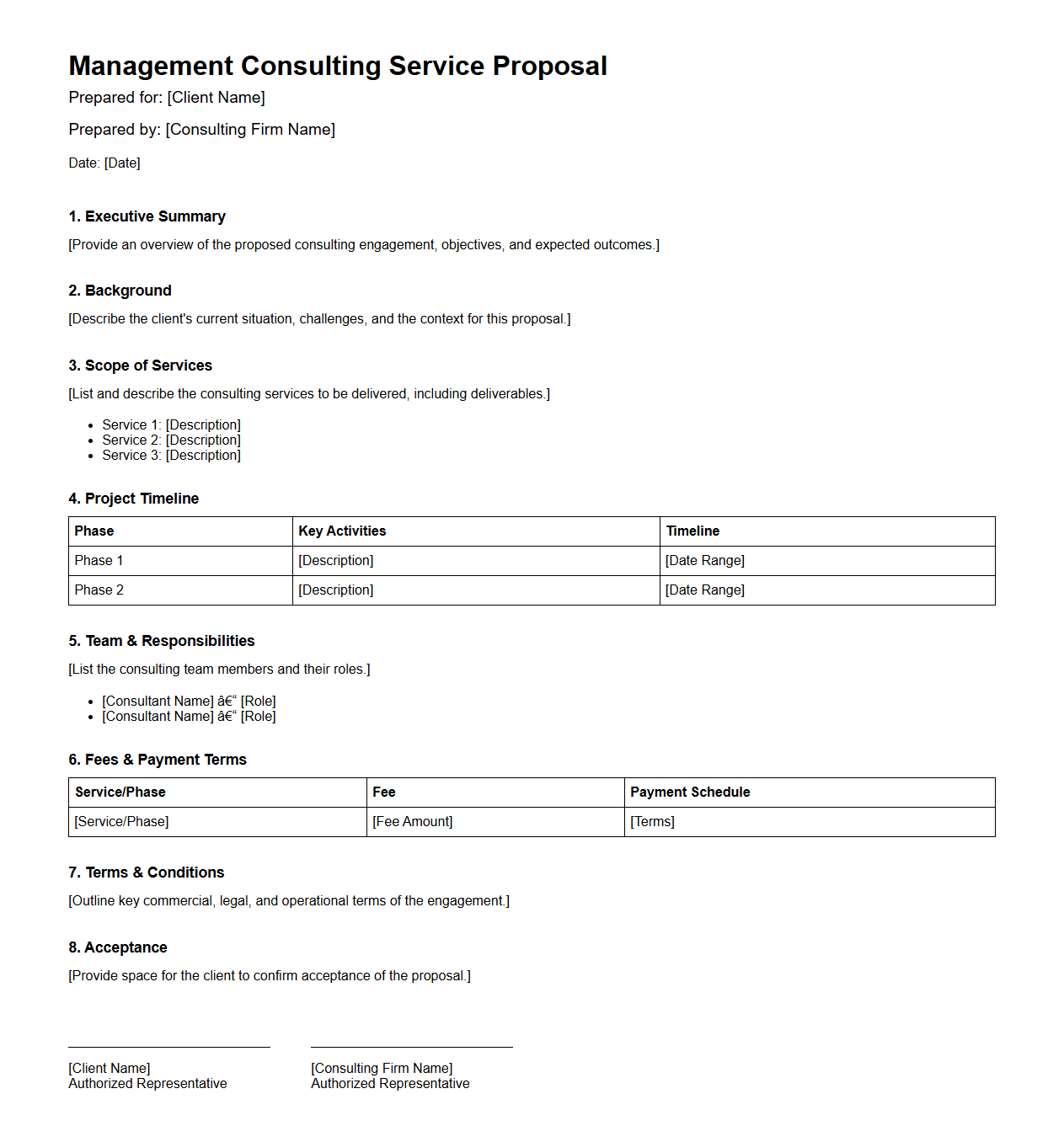 Blank Management Consulting Service Proposal Format