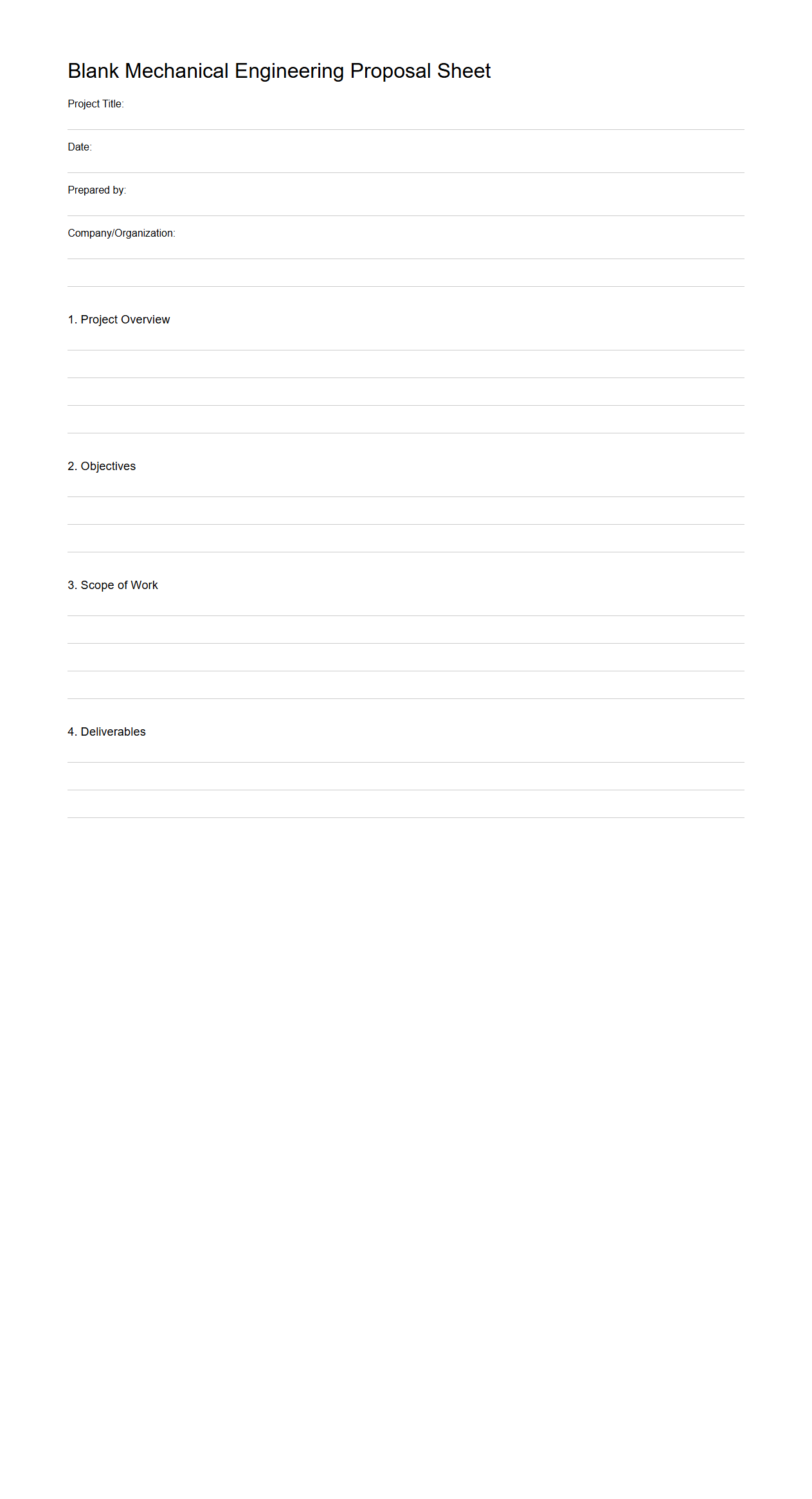 Blank Mechanical Engineering Proposal Sheet