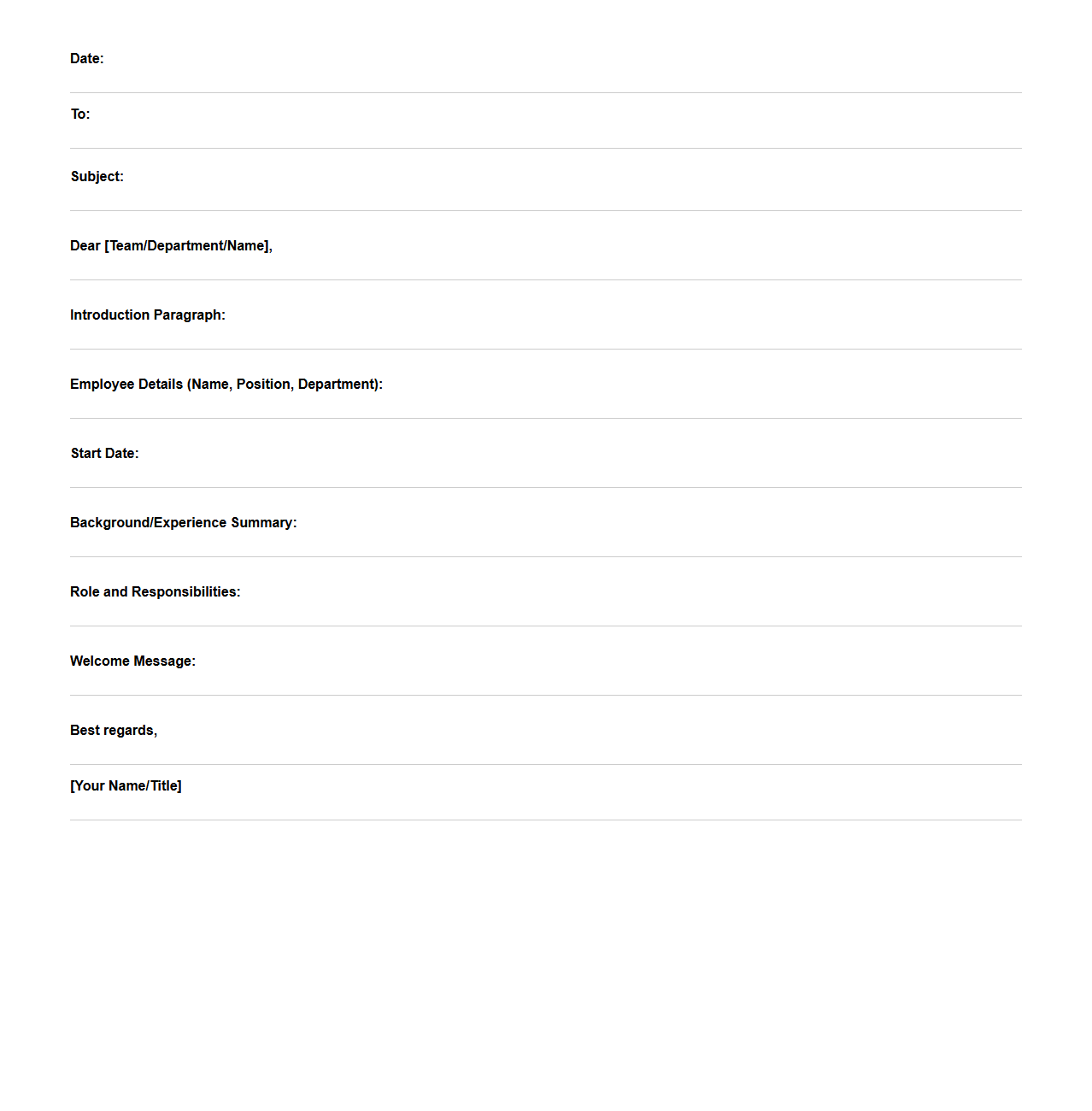 Blank New Employee Introduction Letter Structure