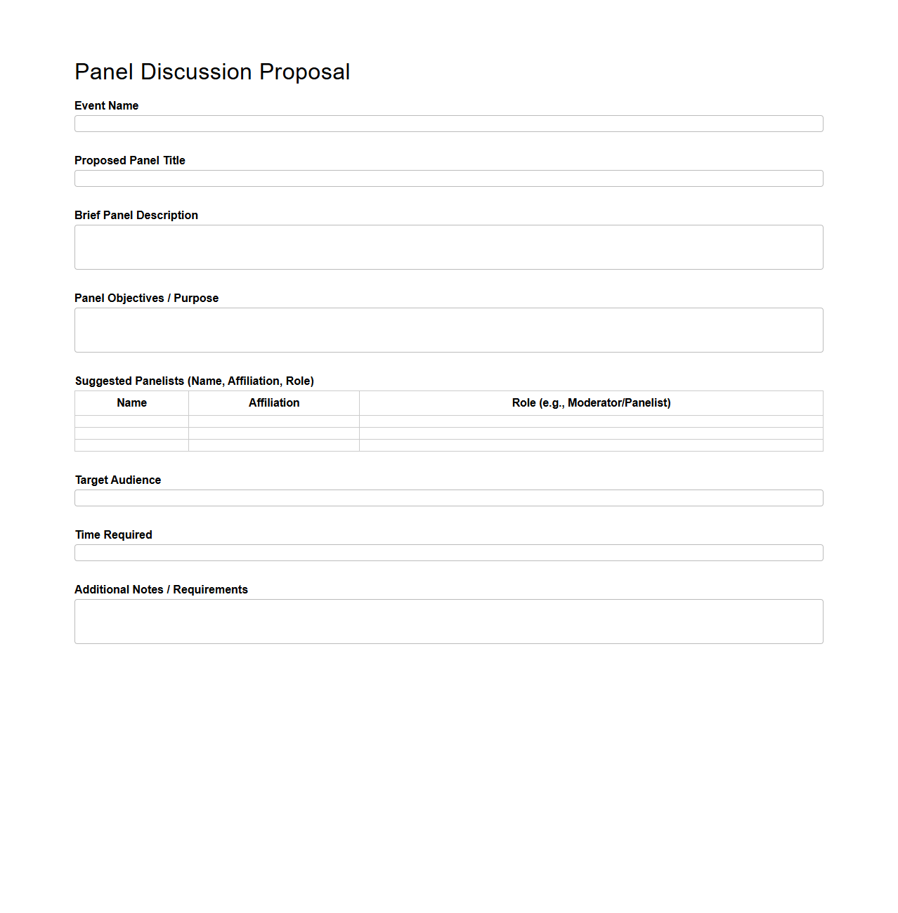Blank Panel Discussion Proposal Template for Events