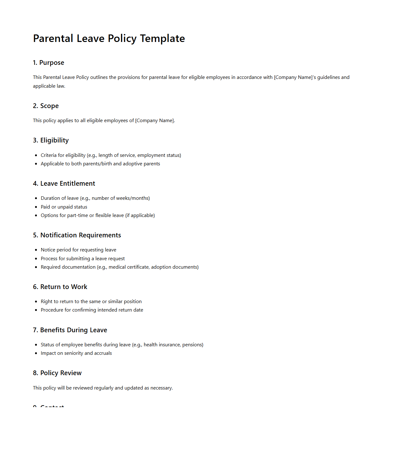 Blank Parental Leave Policy Template