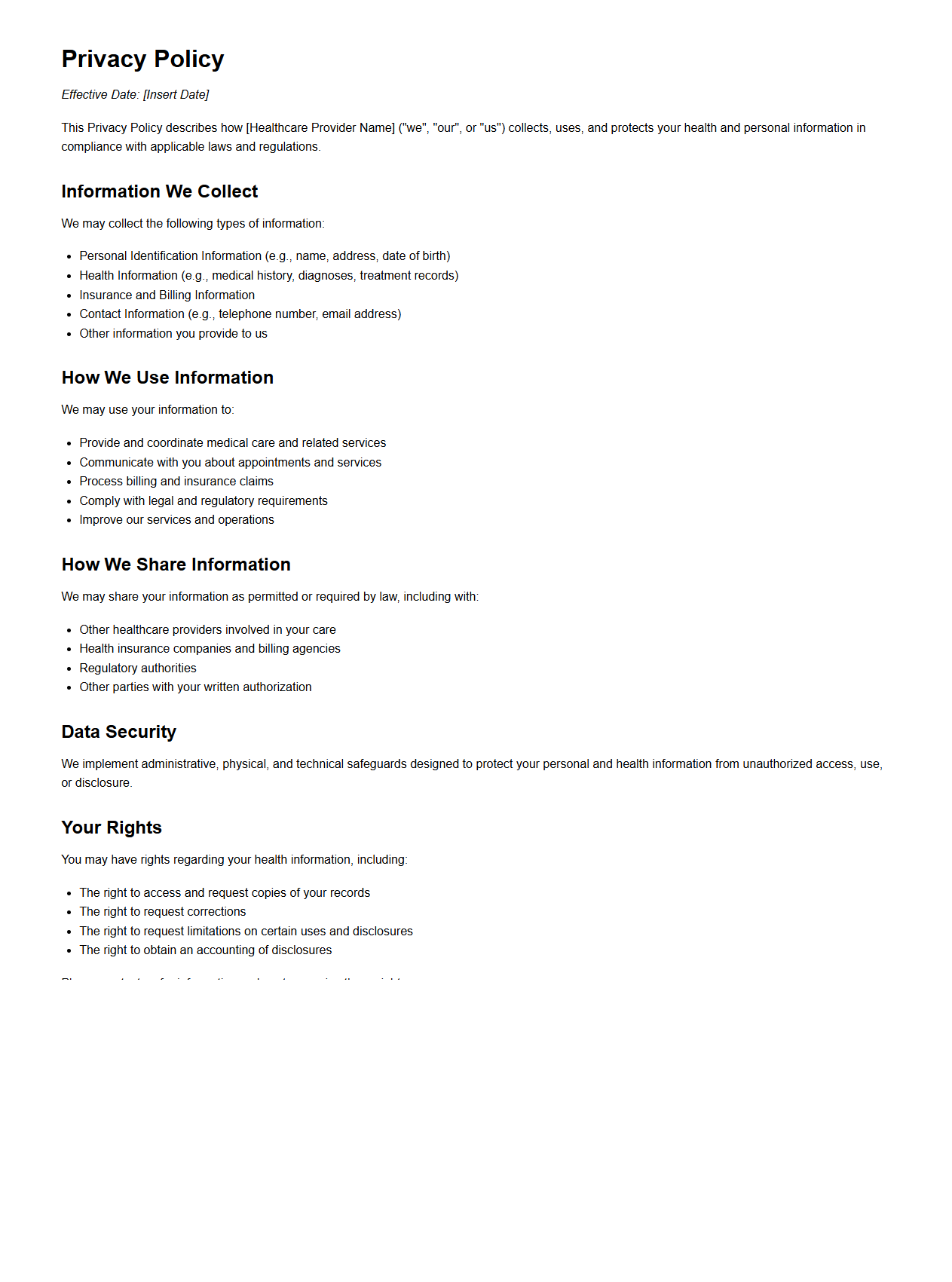 Blank Privacy Policy Template for Healthcare Providers