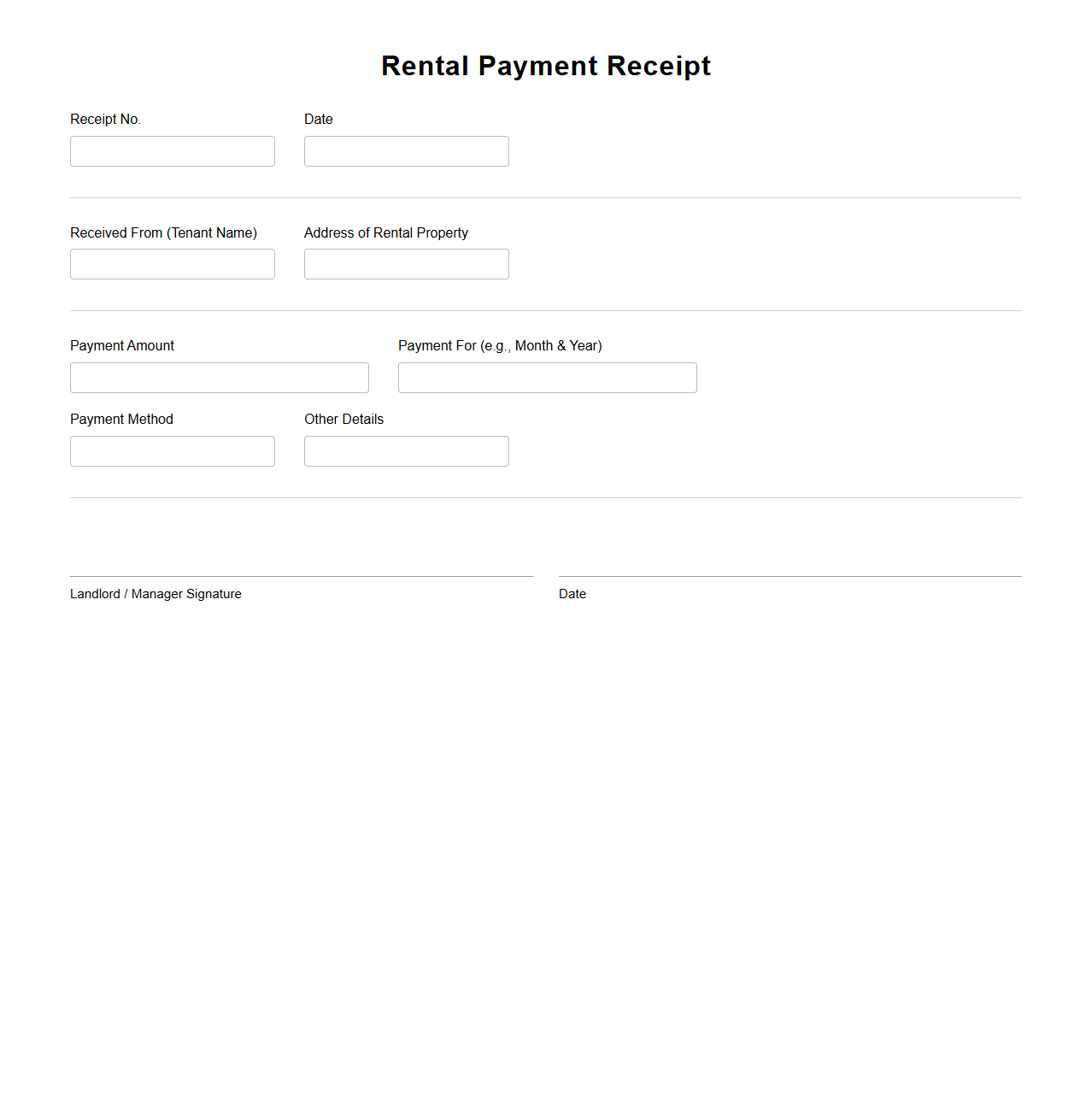 Blank Rental Payment Receipt Template