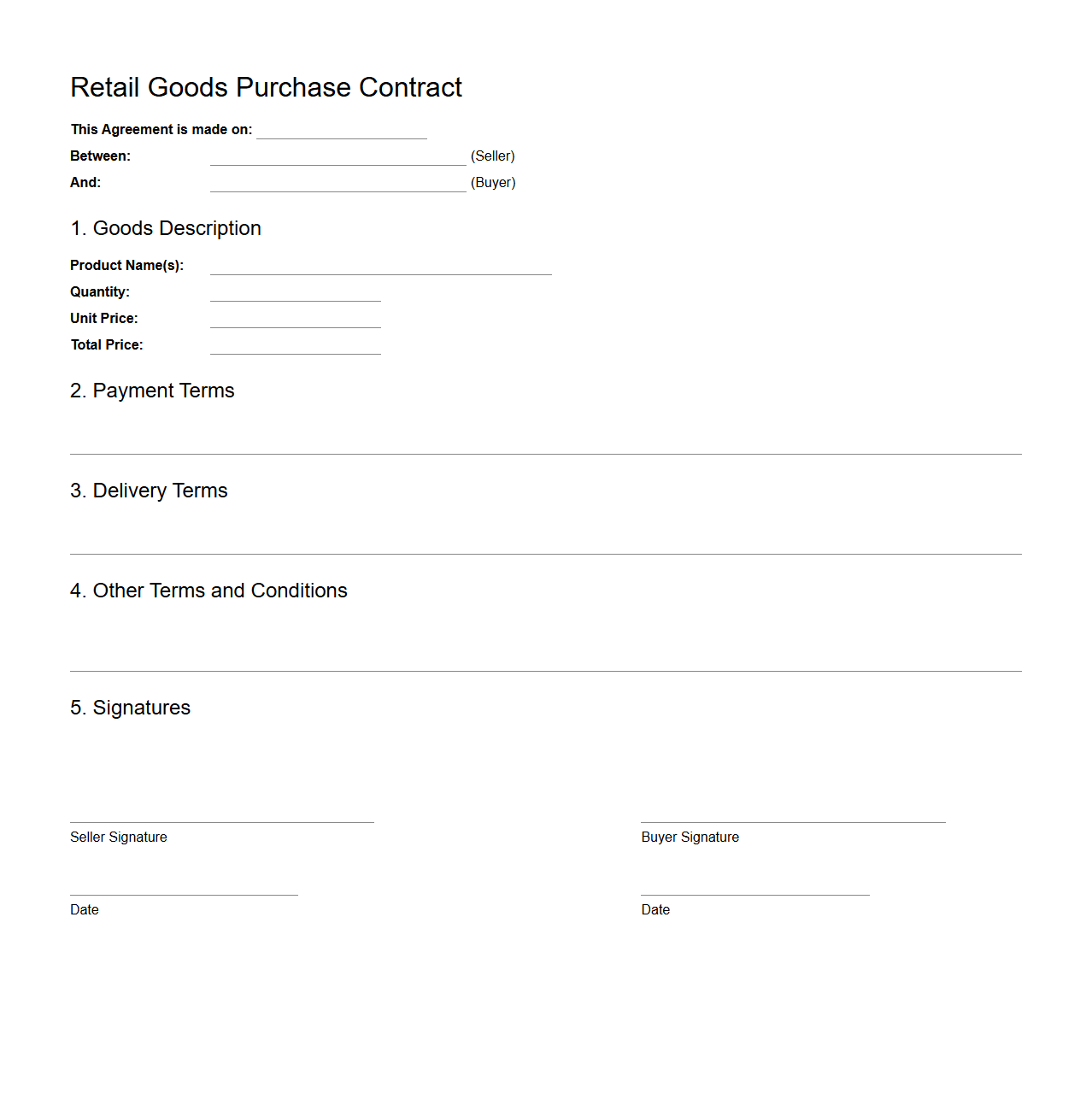 Blank Retail Goods Purchase Contract