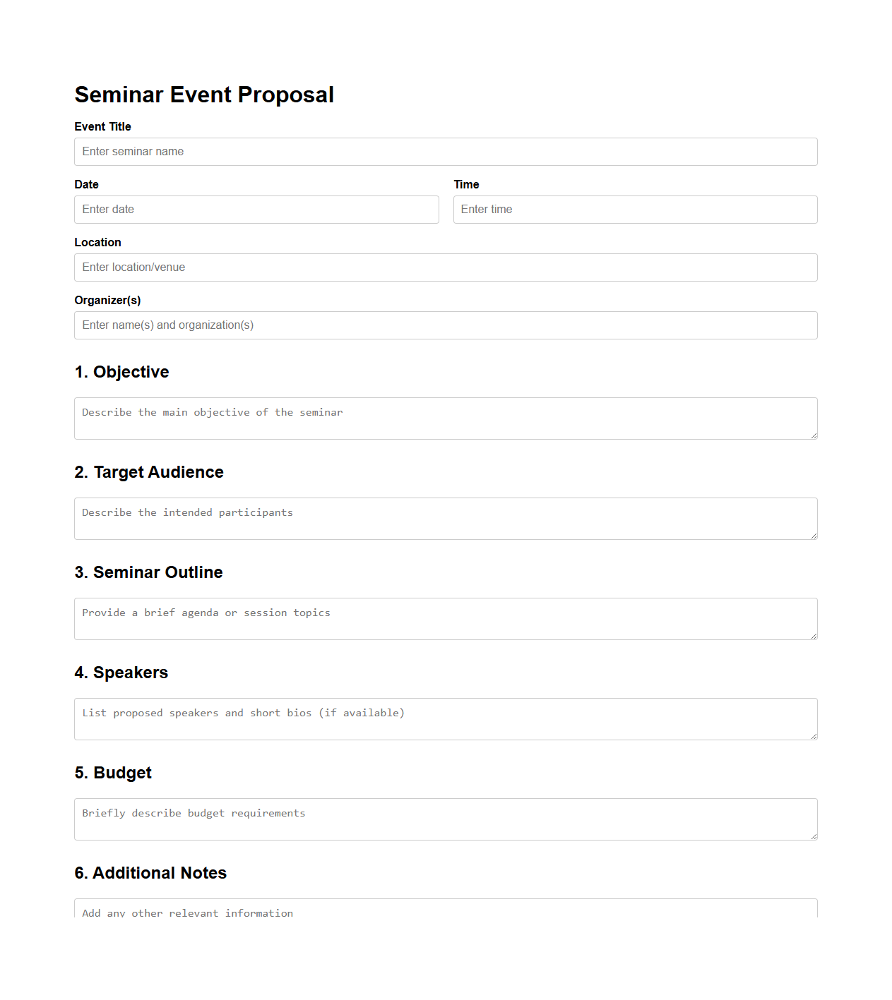 Blank Seminar Event Proposal Template