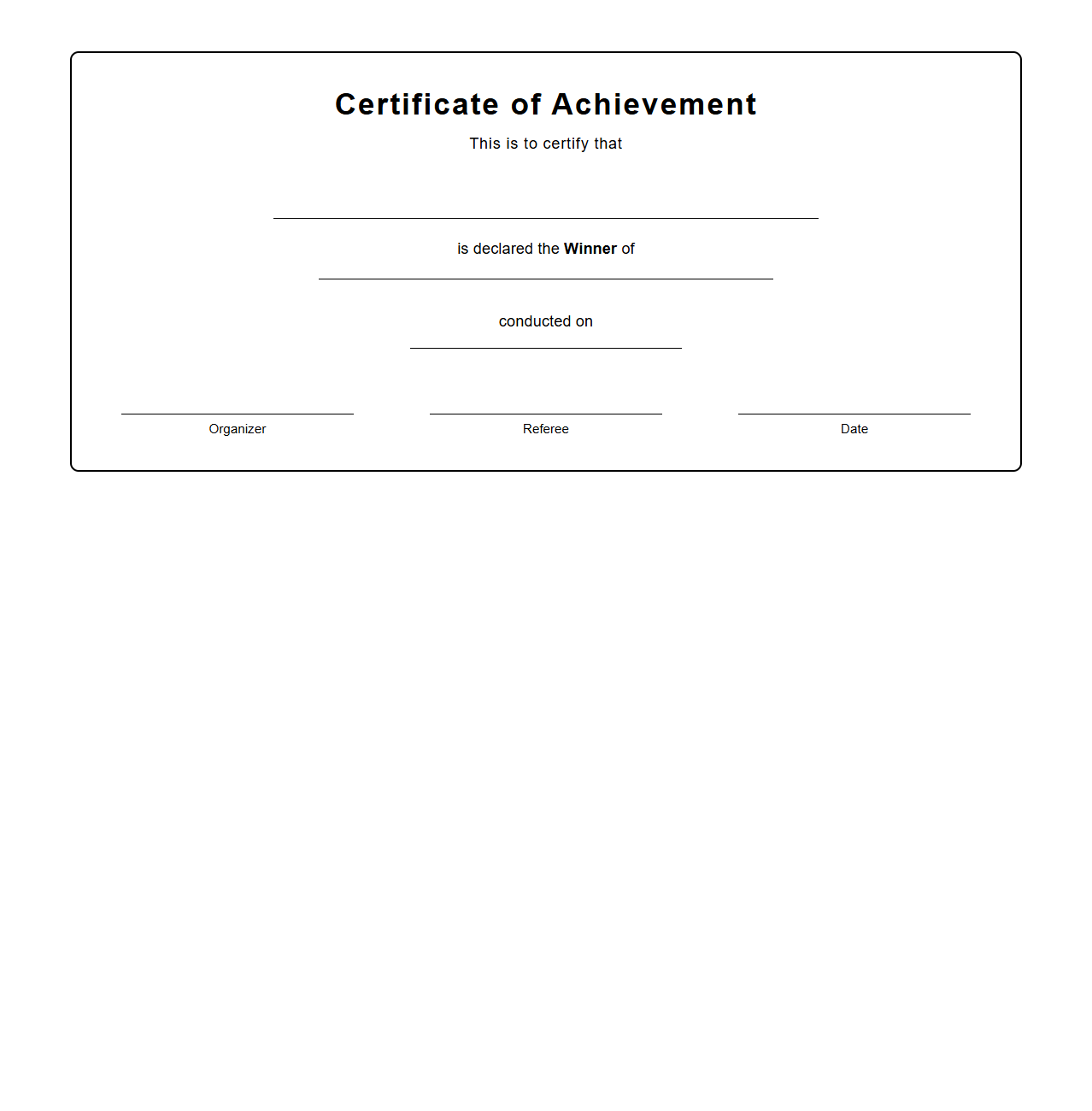 Blank Sports Event Winner Certificate Template