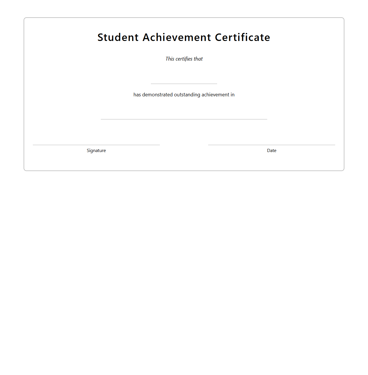 Blank Student Achievement Certificate Template
