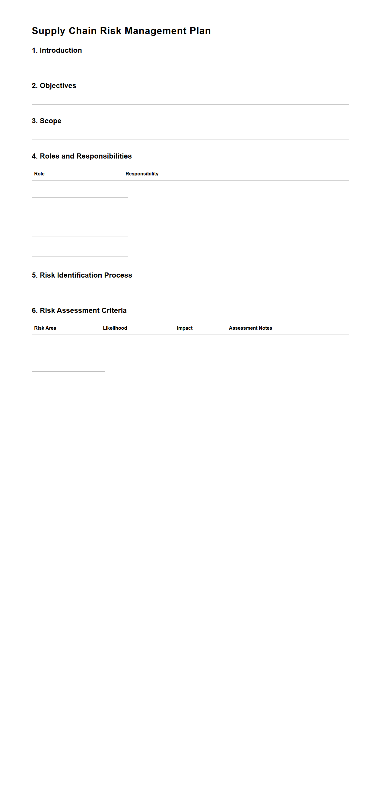 Blank Supply Chain Risk Management Plan Template