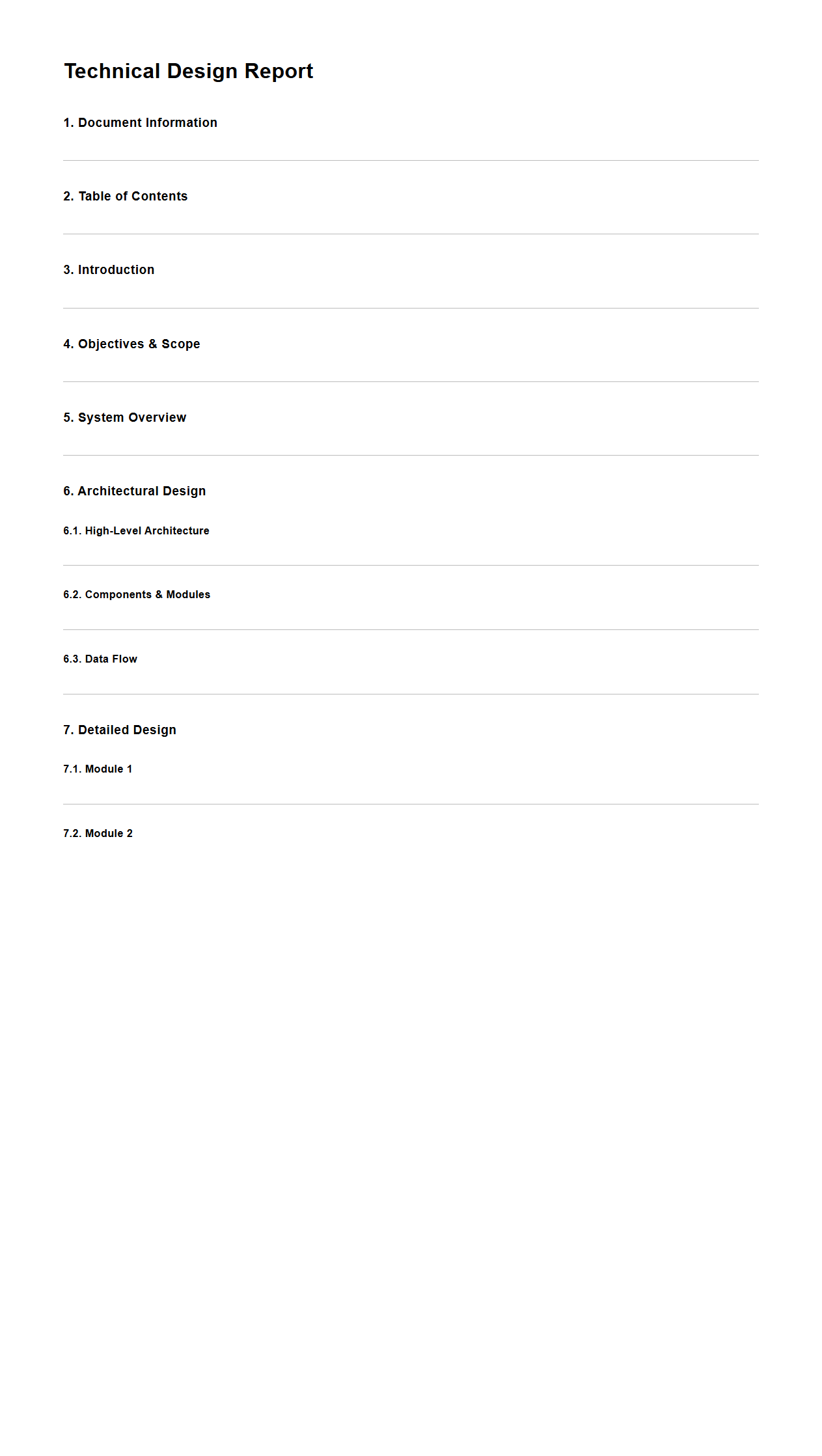 Blank Technical Design Report Template
