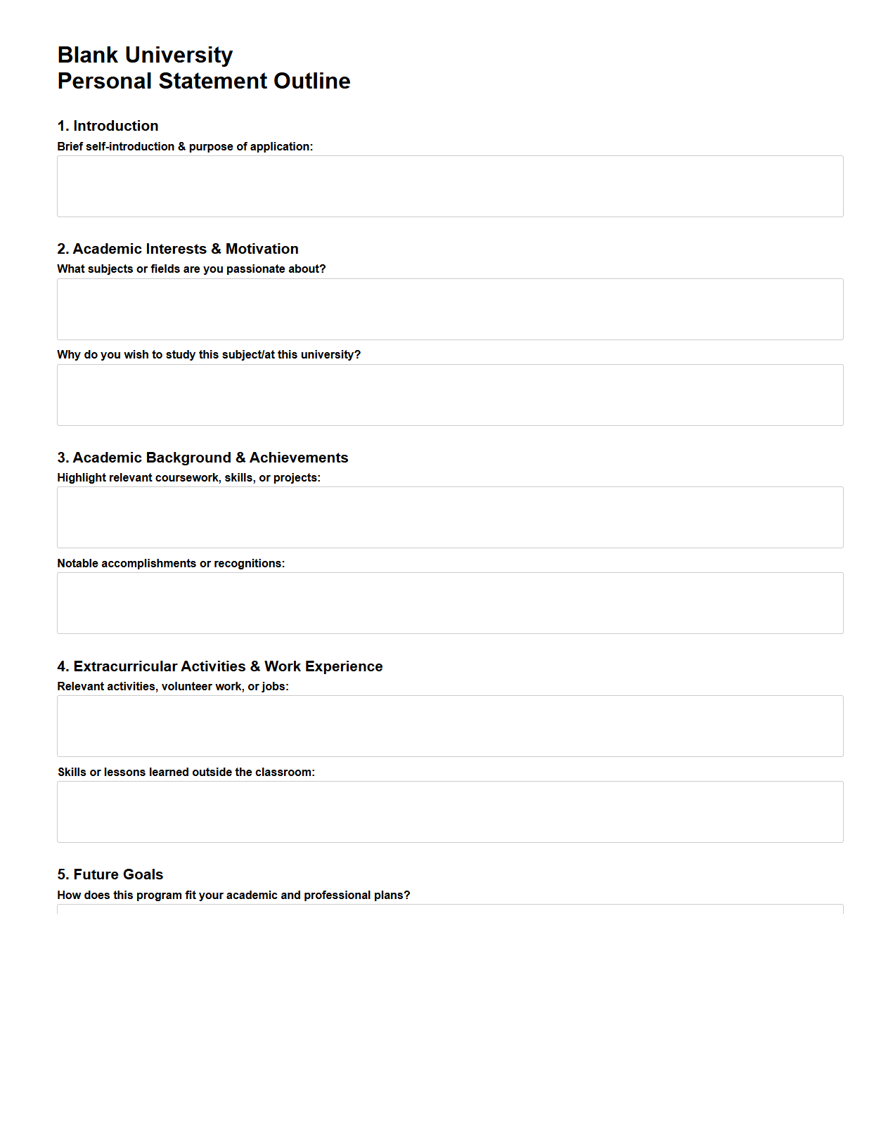 Blank University Personal Statement Outline for Admissions
