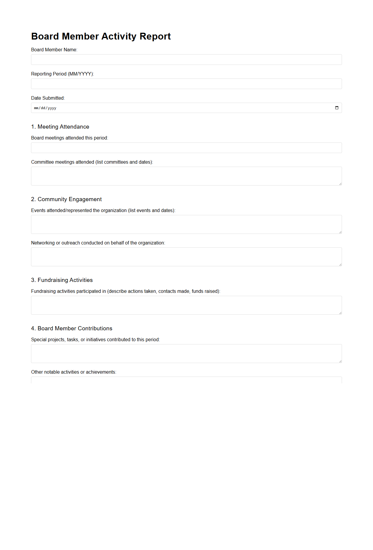 Board Member Activity Report Template for Nonprofits