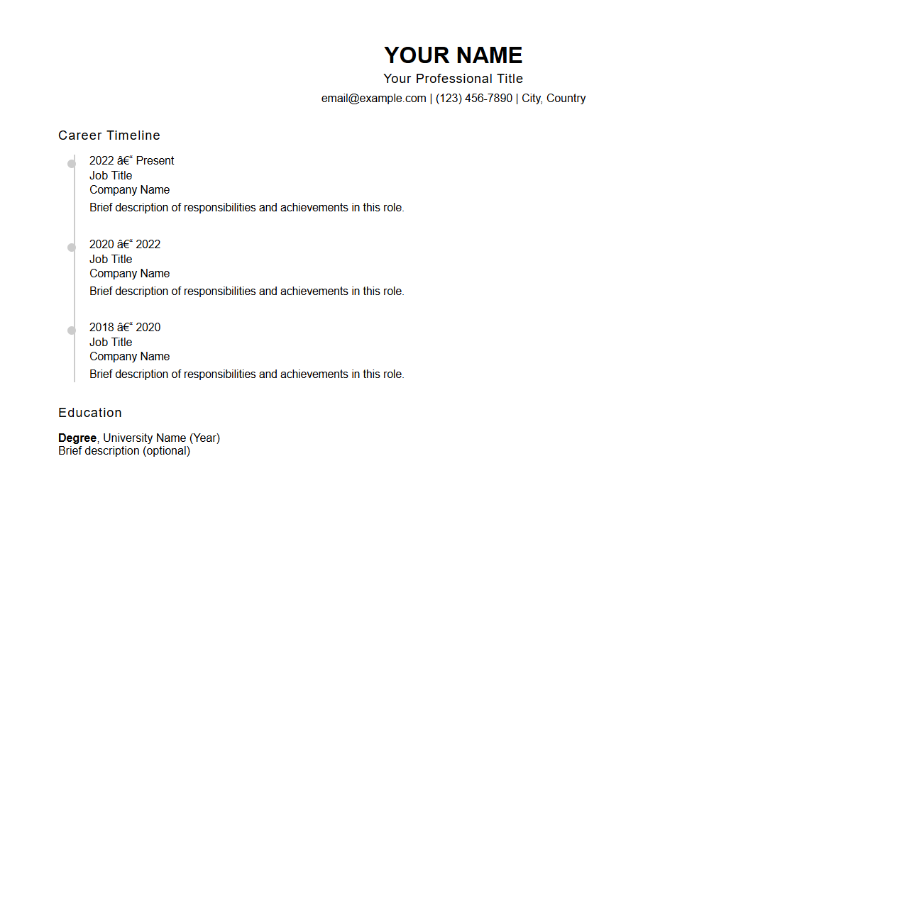 Career Timeline Resume Template