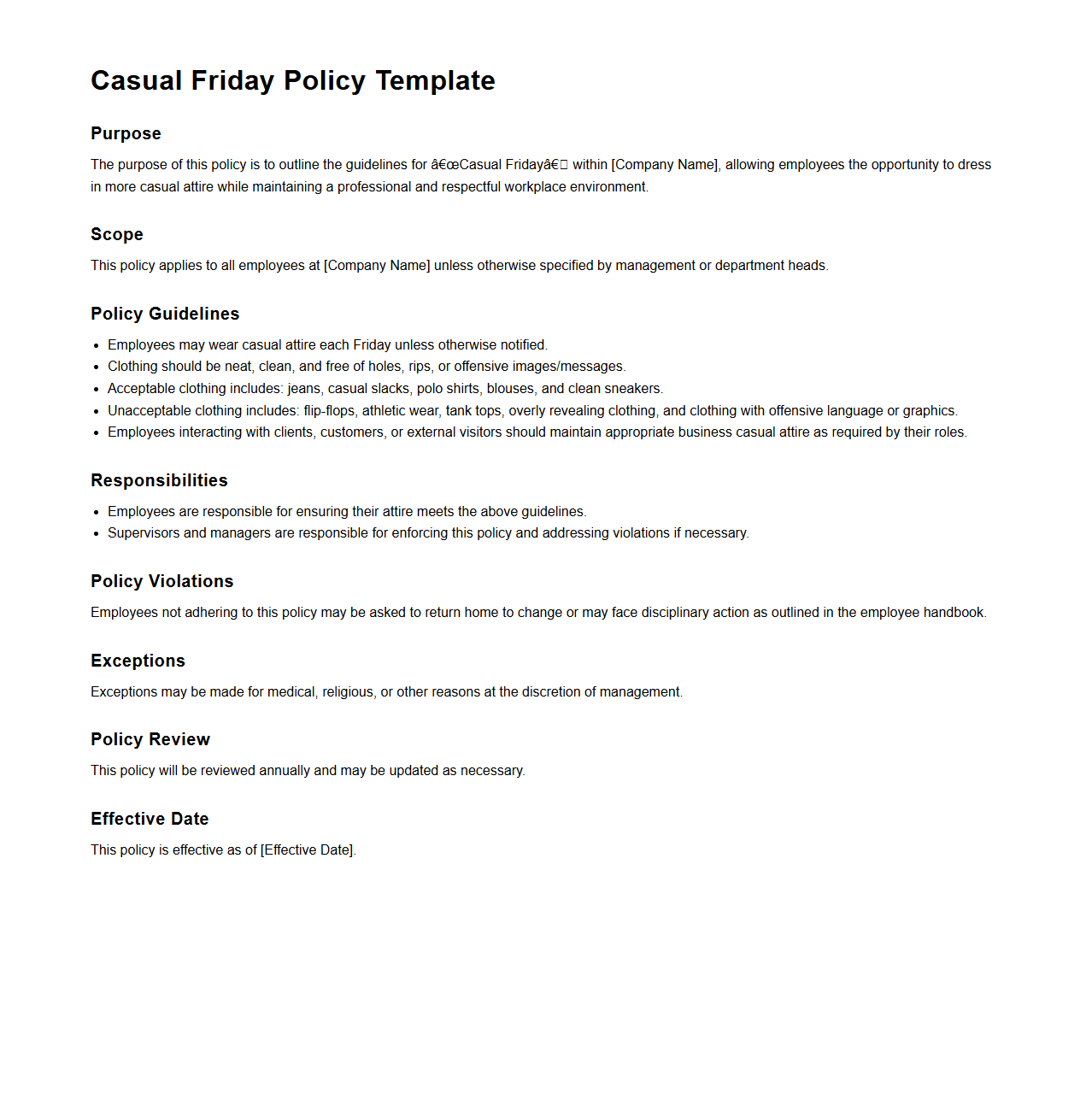 Casual Friday Policy Template