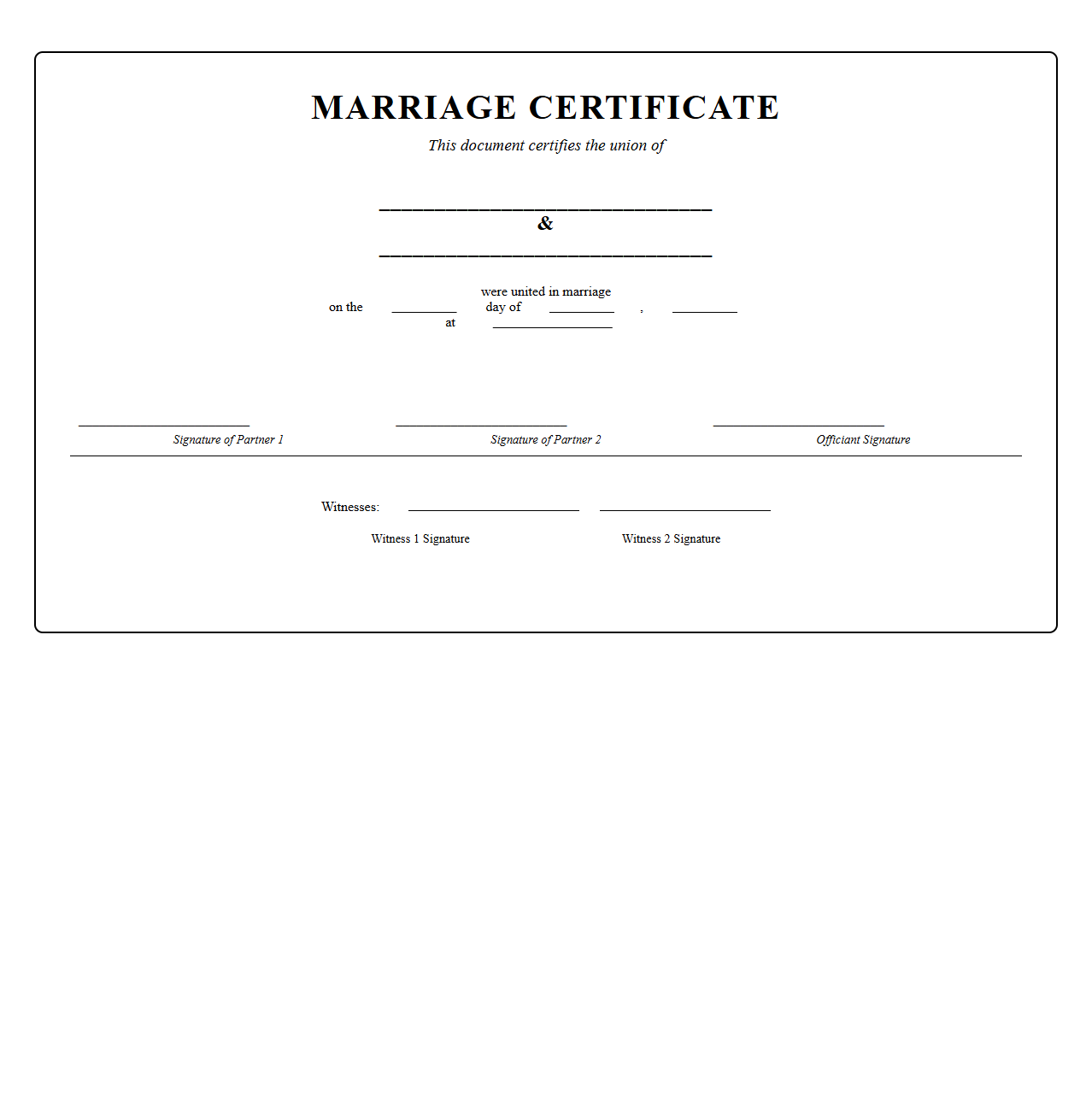 Classic Marriage Certificate Template for Couples