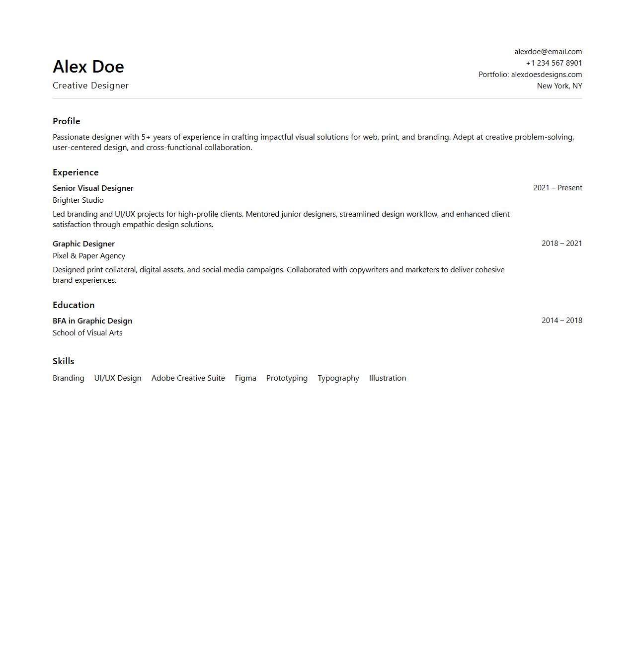 Clean Creative Professional Resume Template for Designers