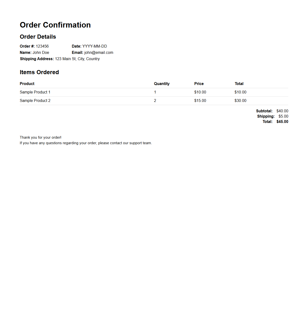 Clean Order Confirmation Response Template