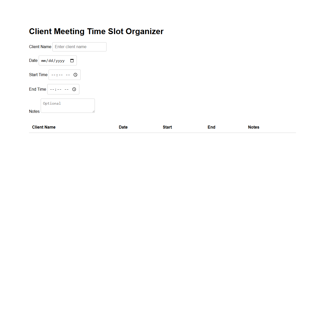 Client Meeting Time Slot Organizer