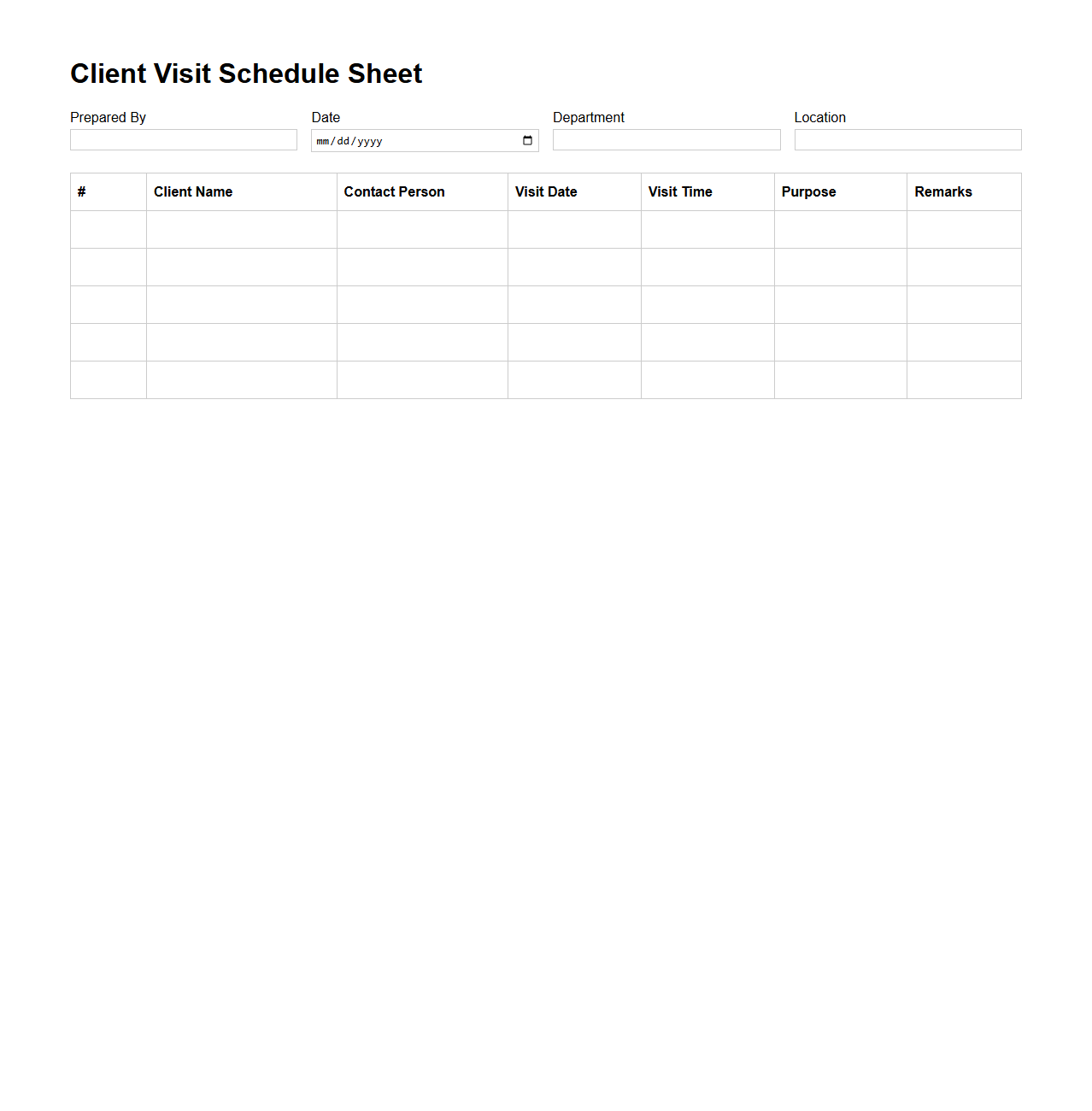 Client Visit Schedule Sheet