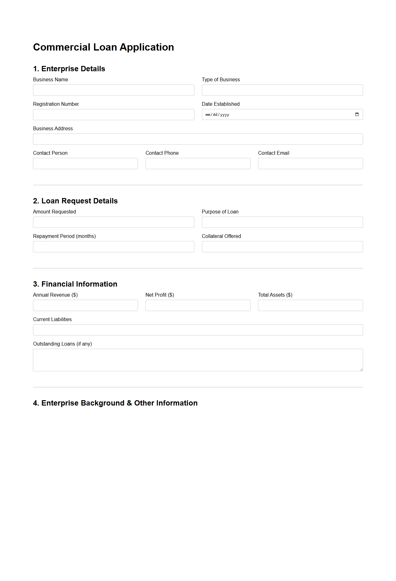 Commercial Loan Application Template for Enterprises