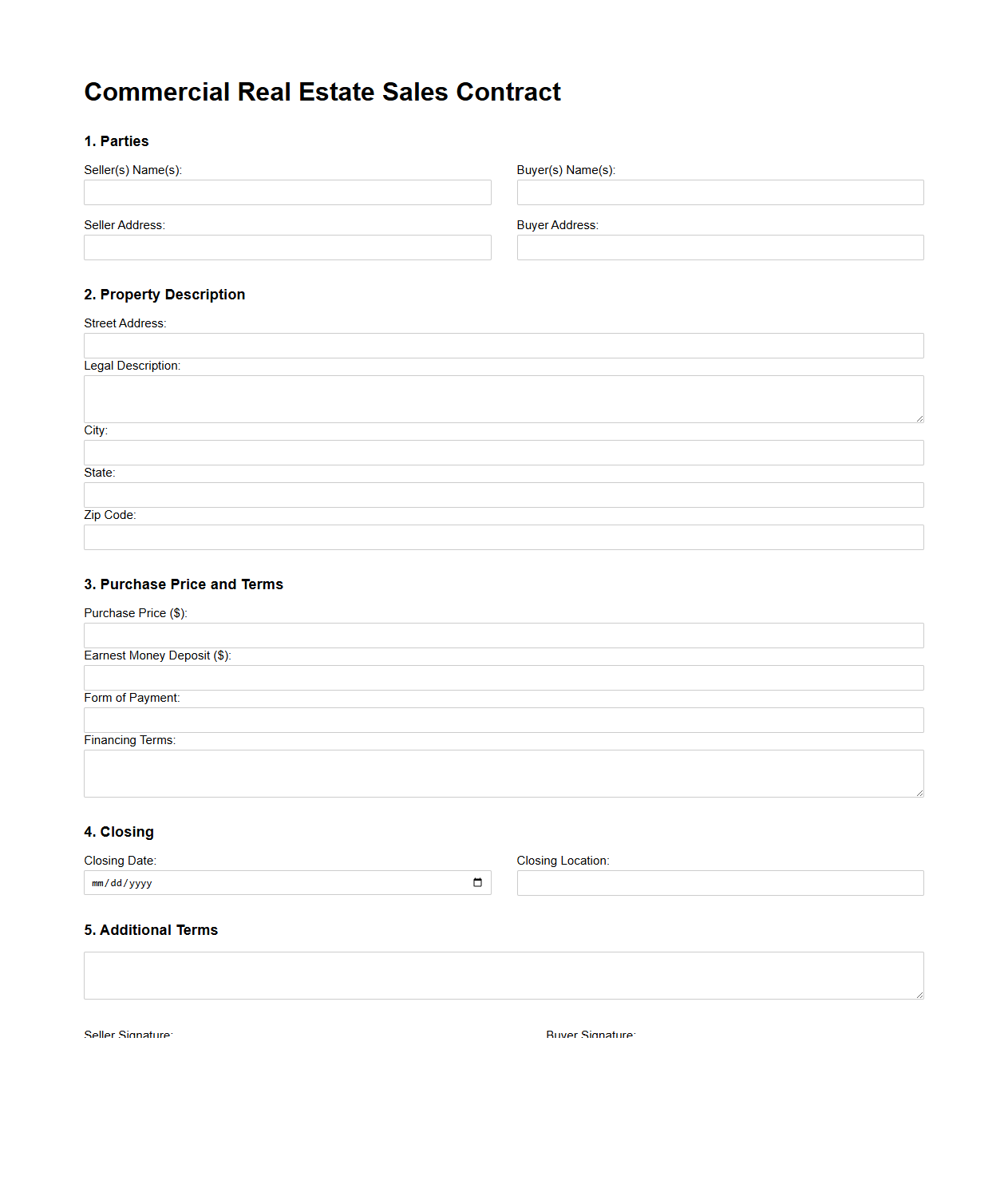 Commercial Real Estate Sales Contract Blank