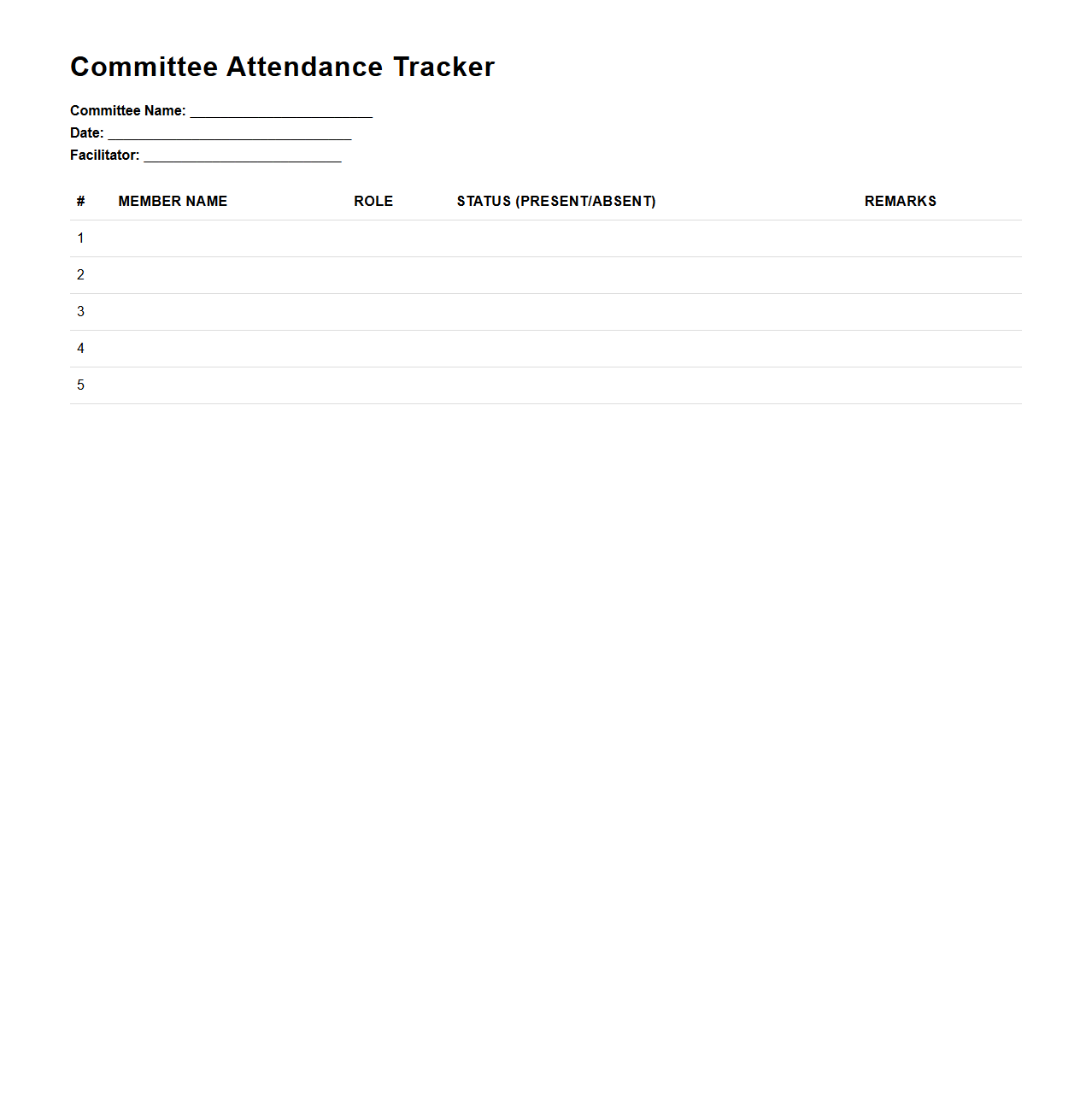Committee Attendance Tracker Template