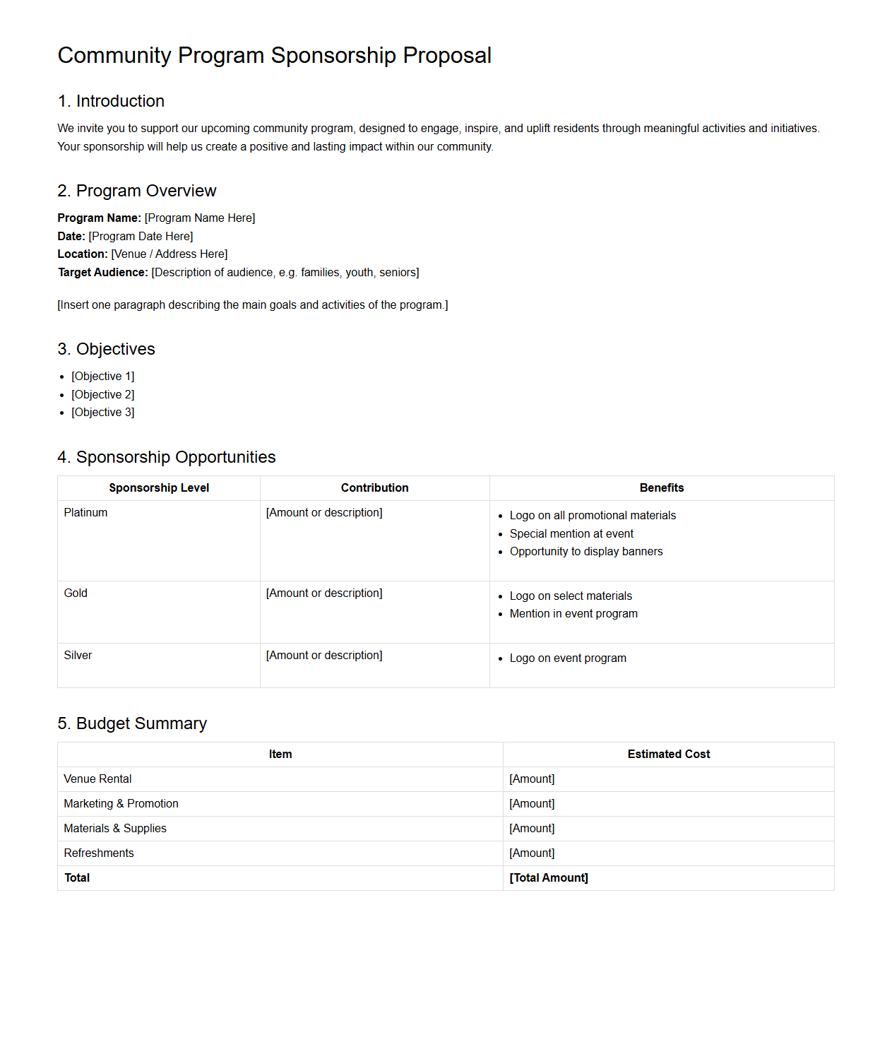 Community Program Sponsorship Proposal