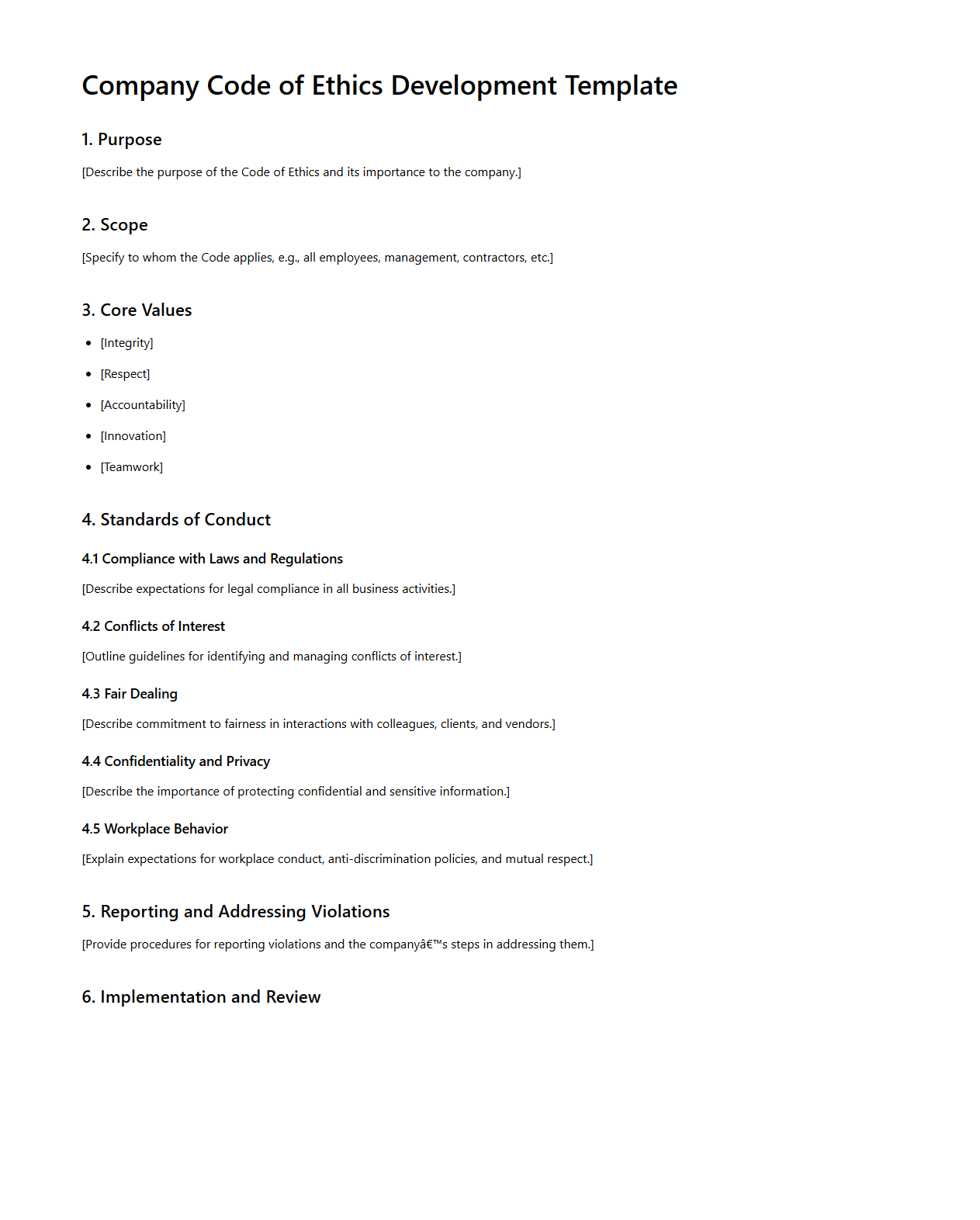 Company Code of Ethics Development Template