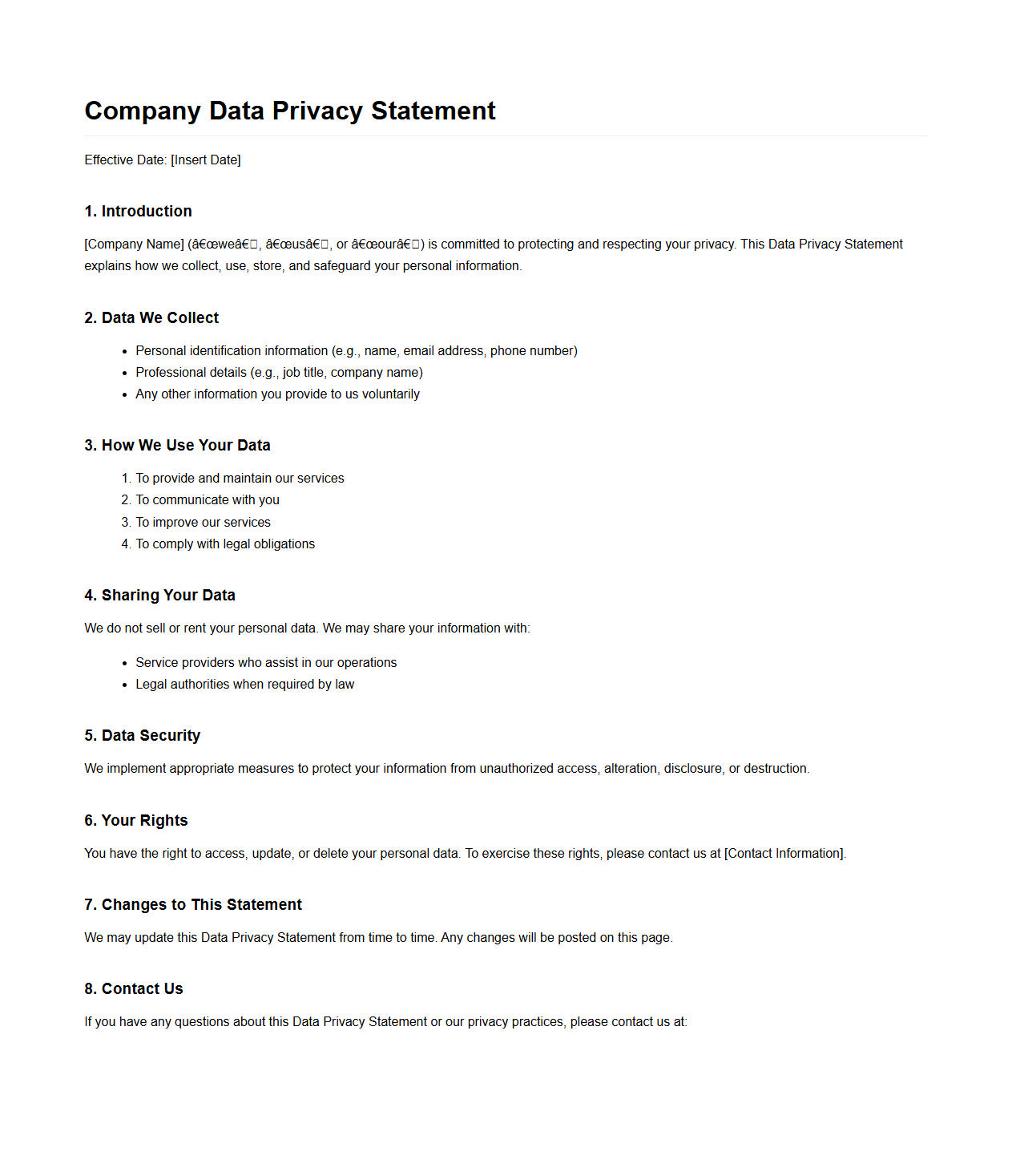 Company Data Privacy Statement Template