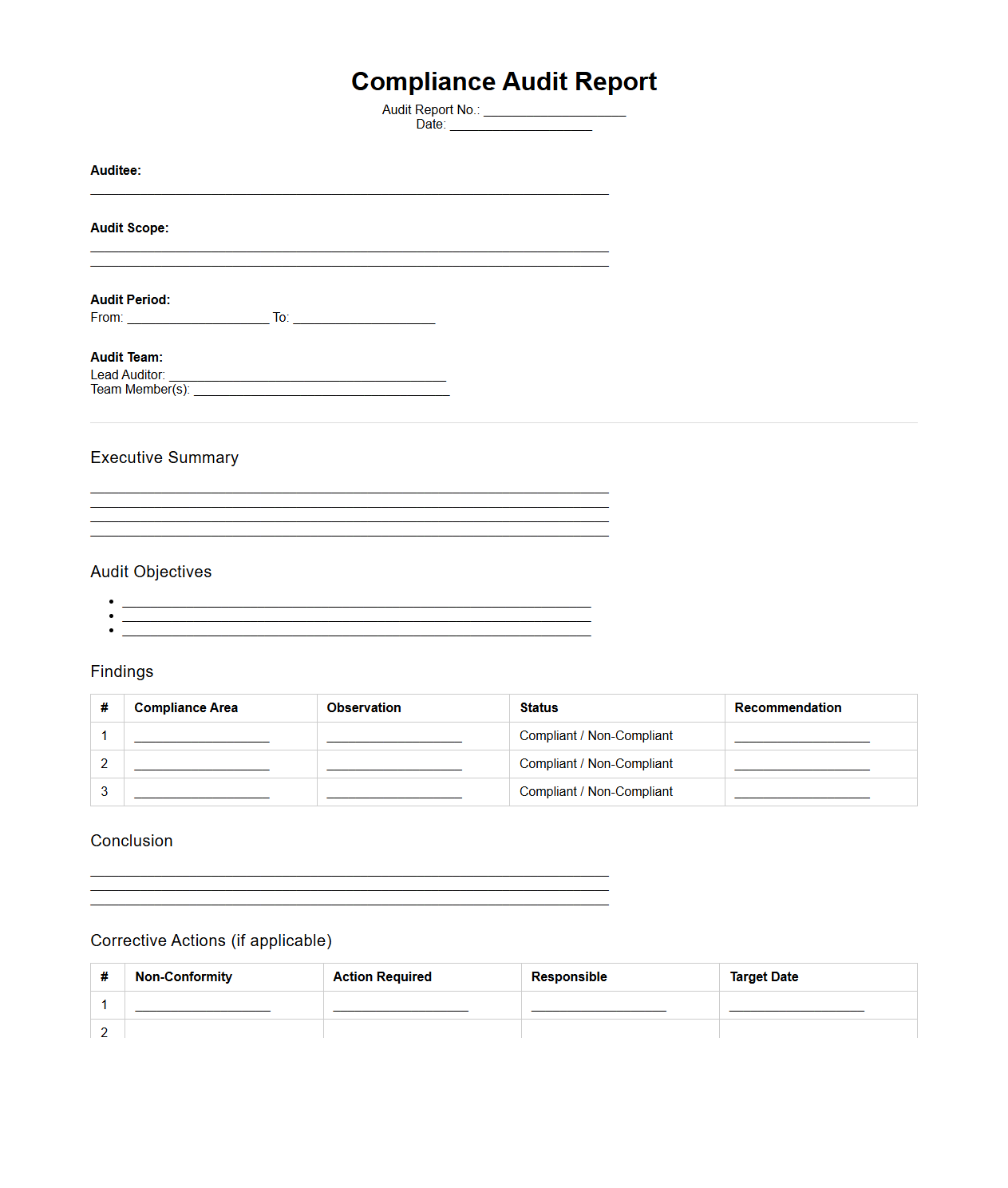 Compliance Audit Report Sample Template