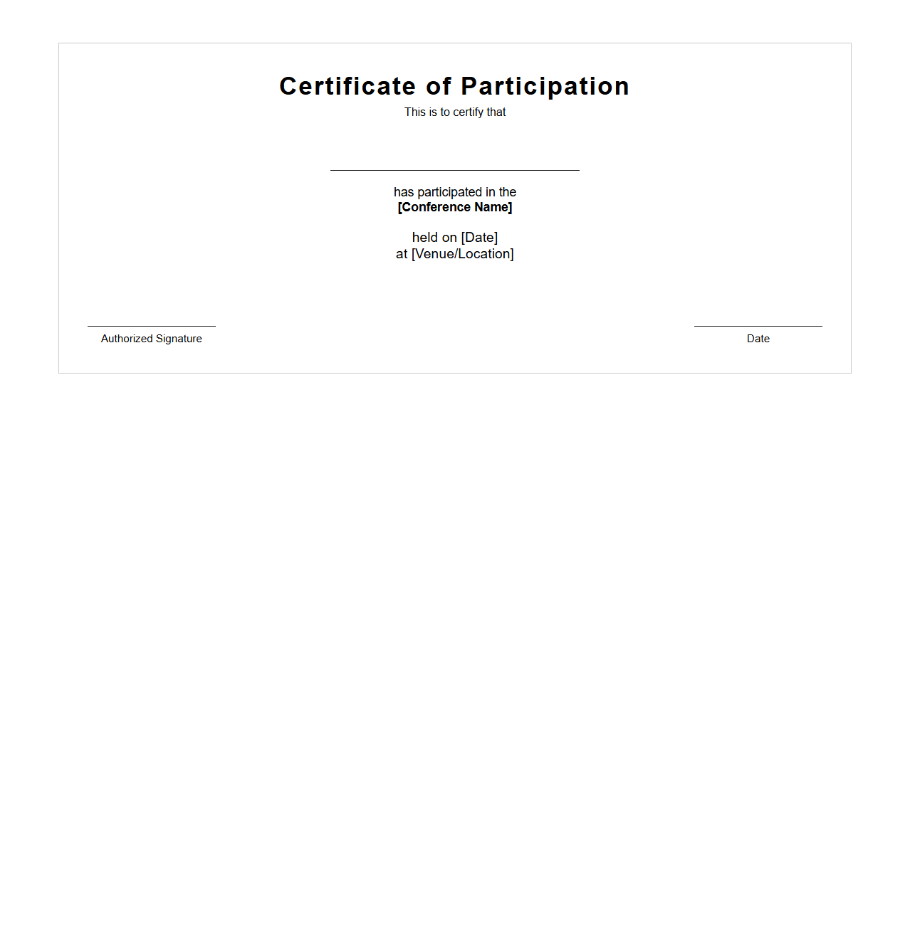 Conference Participation Certificate Outline